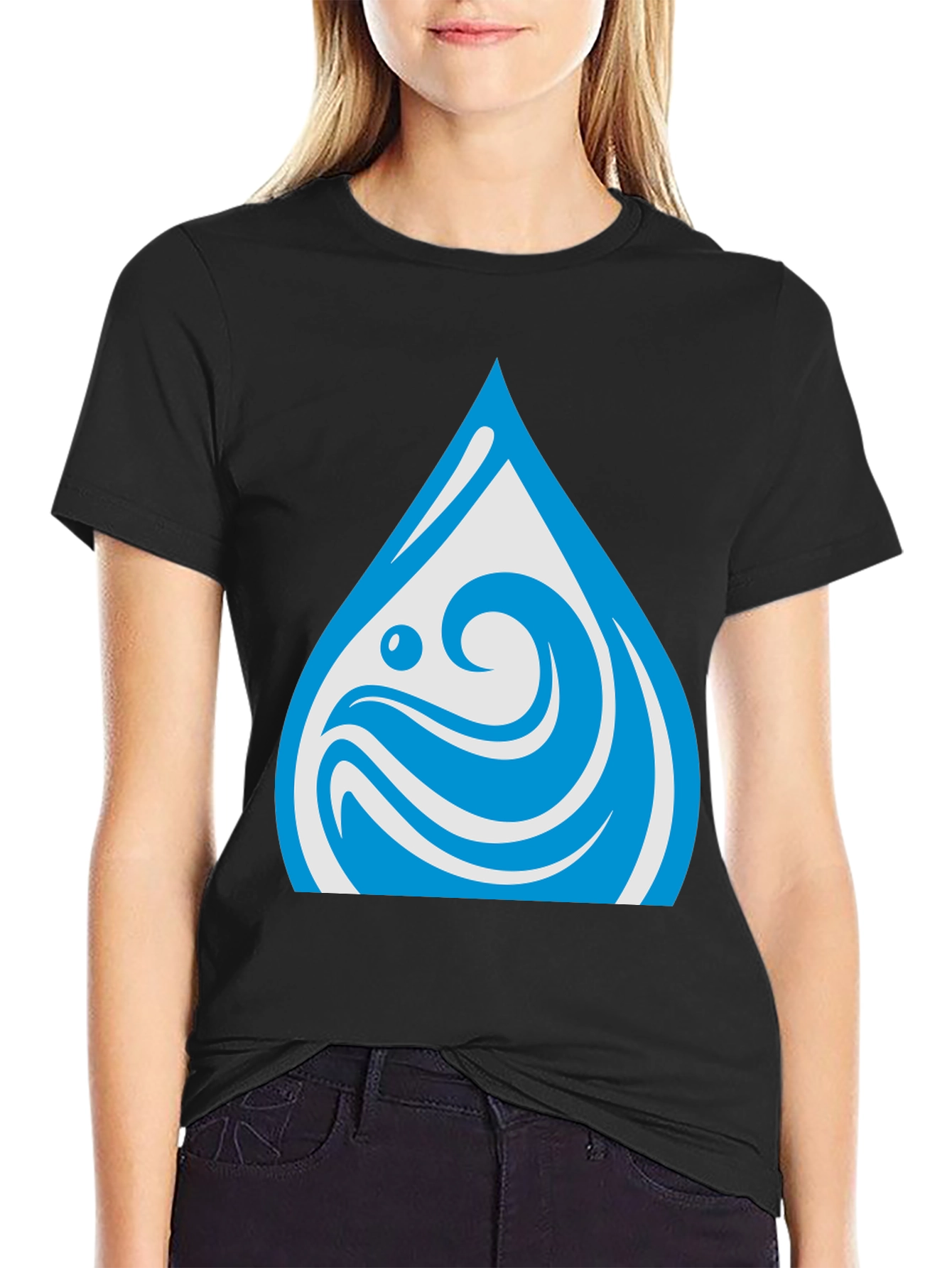 Water Drop Graphic Black T-Shirt