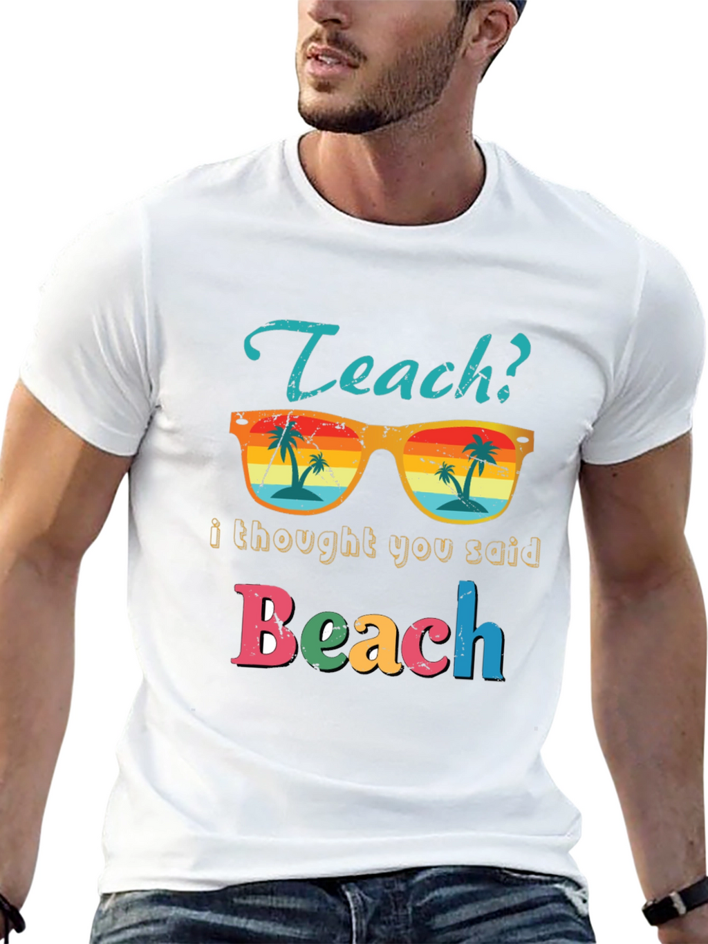 Teach Beach T-Shirt - Funny Teacher Summer Vacation Tee