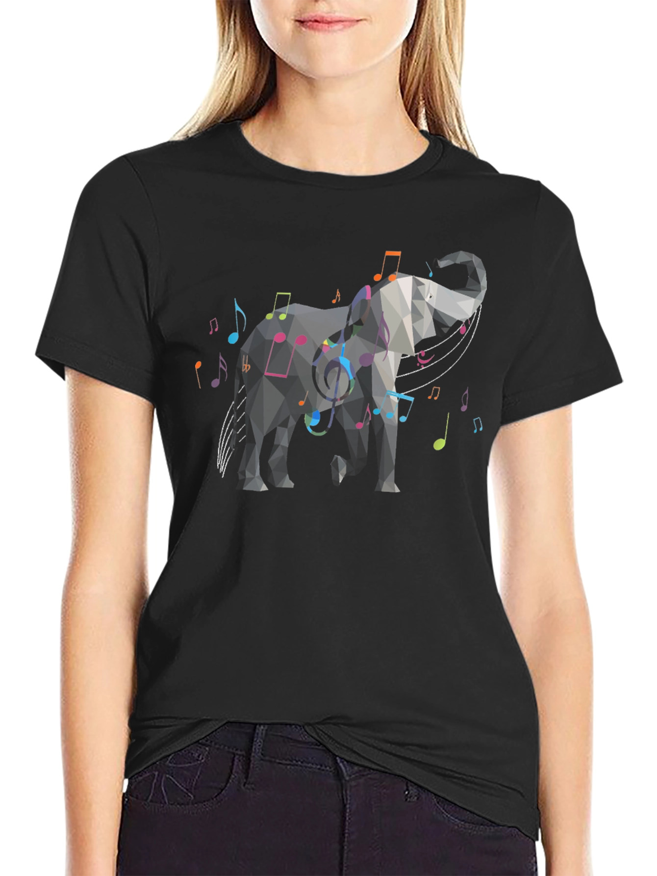 Geometric Elephant Music Note Graphic Tee