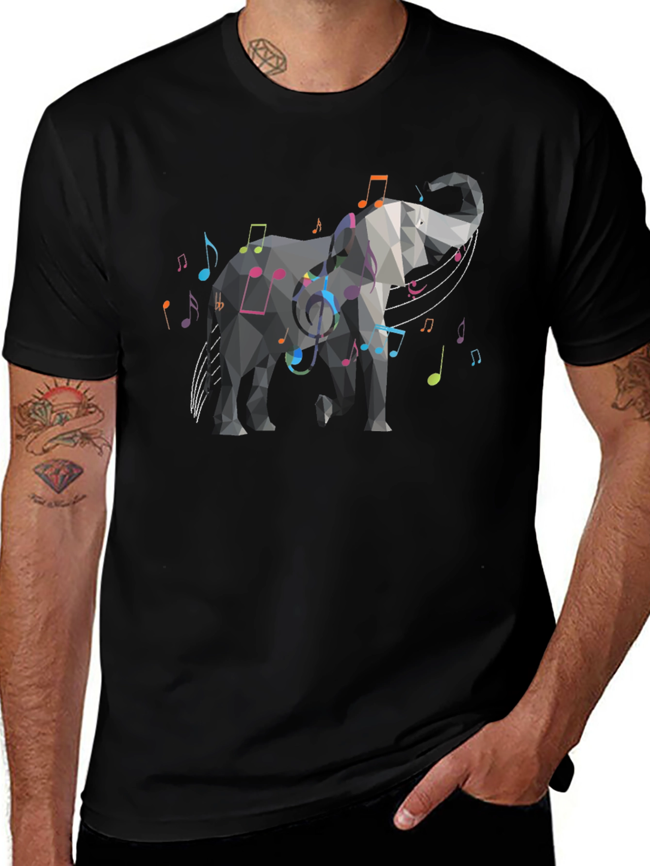 Geometric Elephant Music Note Graphic Tee