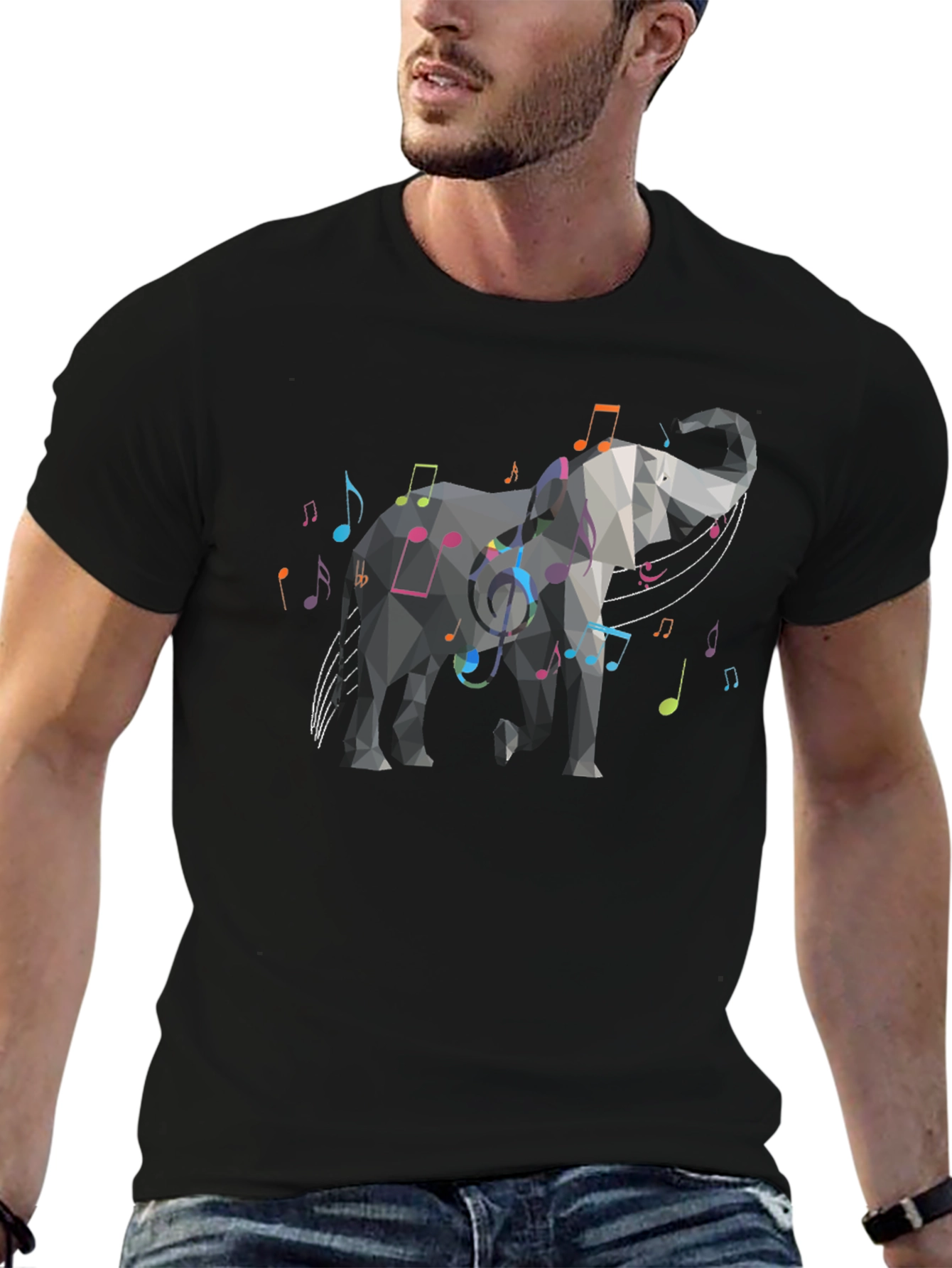 Geometric Elephant Music Note Graphic Tee