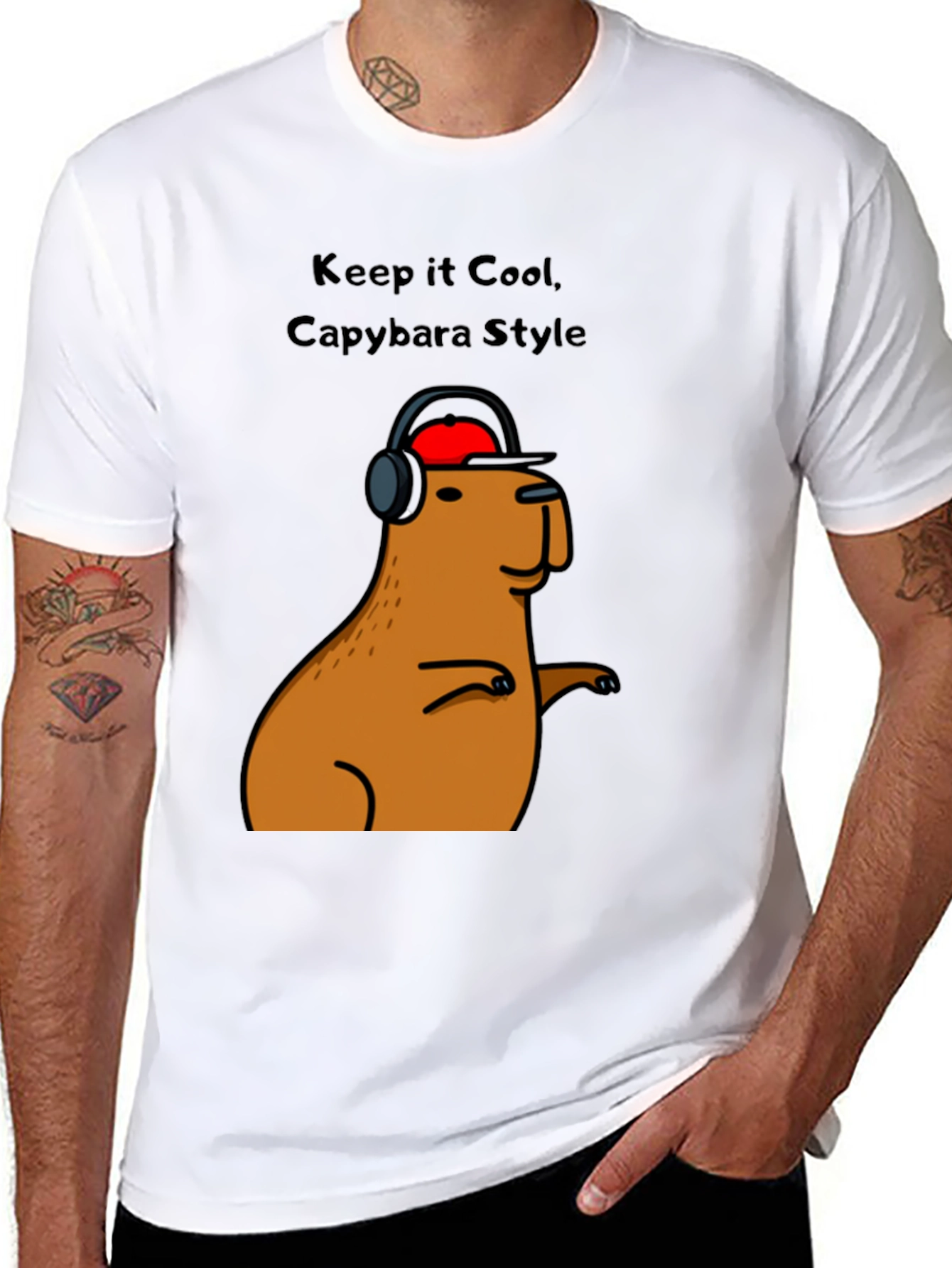 Cool Capybara Style Graphic Tee - Black