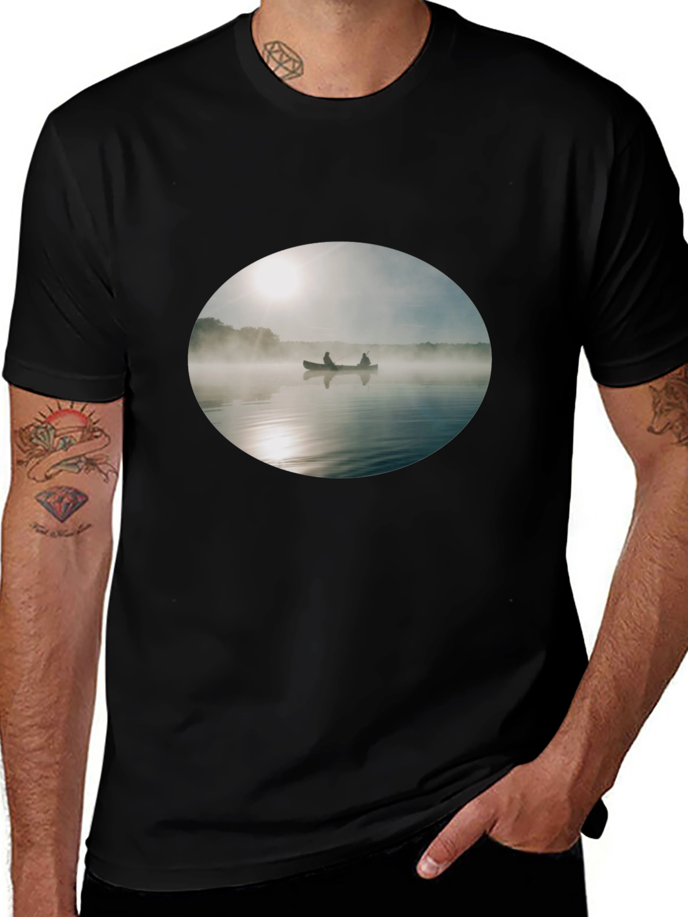 Foggy Lake Canoe T-Shirt - Nature Inspired Graphic Tee
