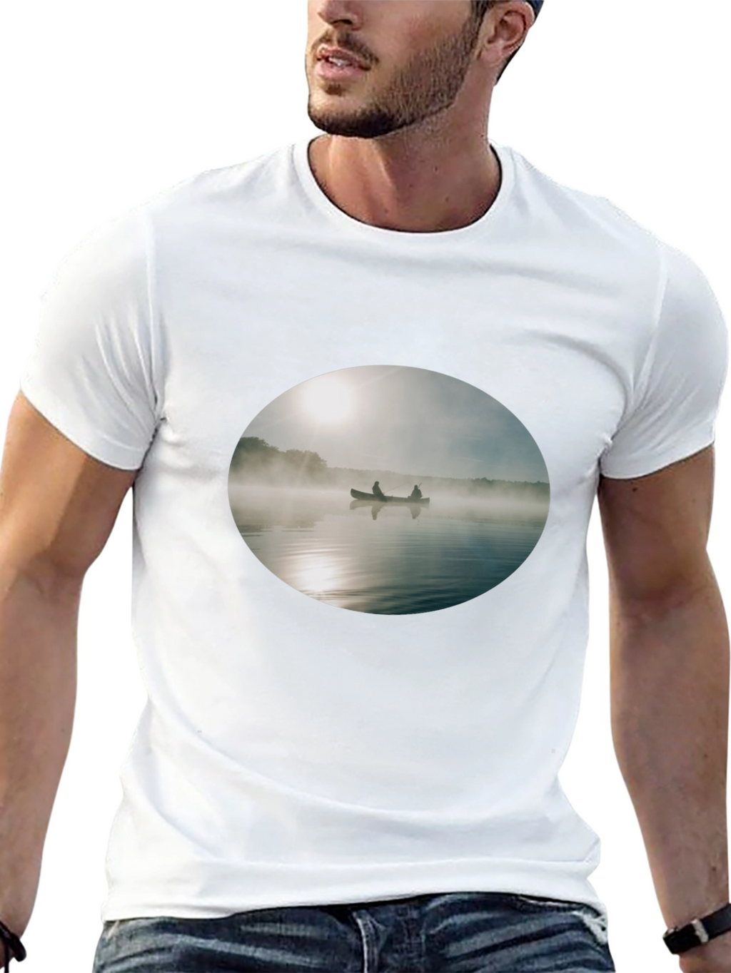 Foggy Lake Canoe T-Shirt - Nature Inspired Graphic Tee
