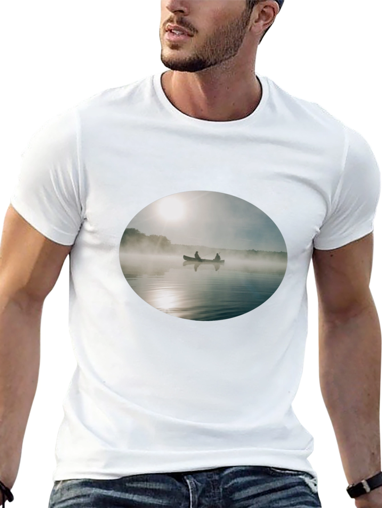 Foggy Lake Canoe T-Shirt - Nature Inspired Graphic Tee