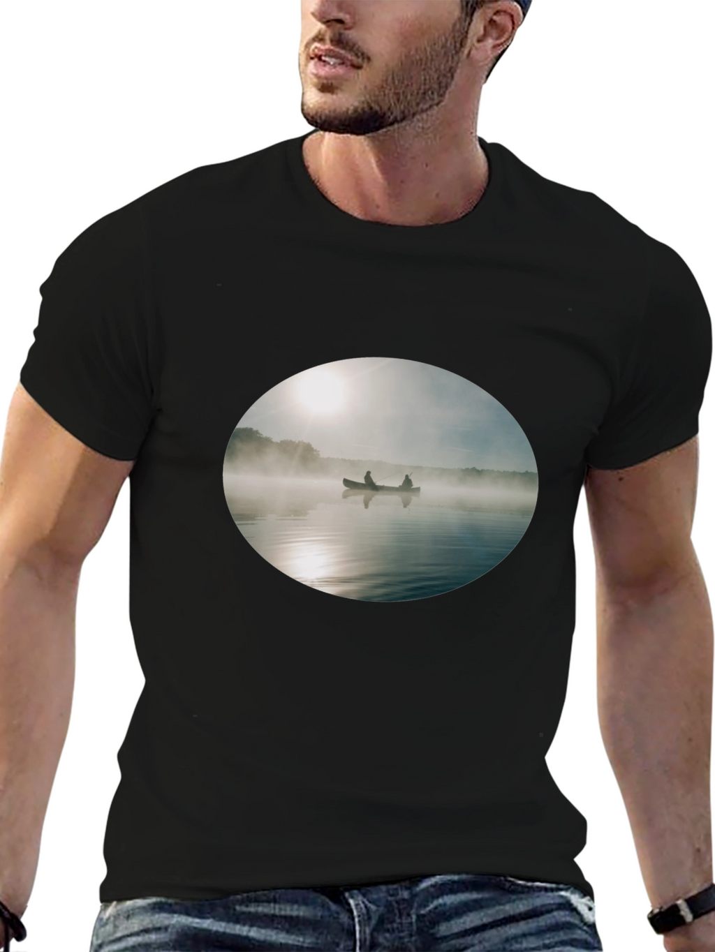 Foggy Lake Canoe T-Shirt - Nature Inspired Graphic Tee