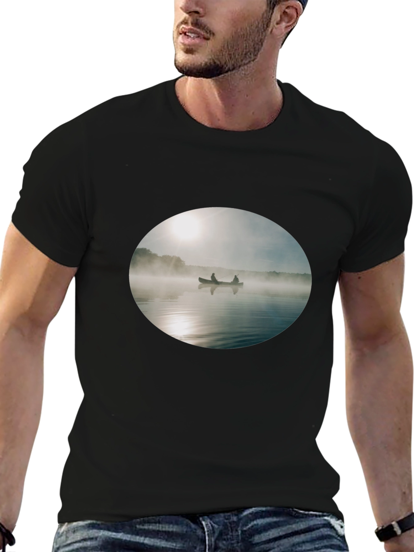 Foggy Lake Canoe T-Shirt - Nature Inspired Graphic Tee