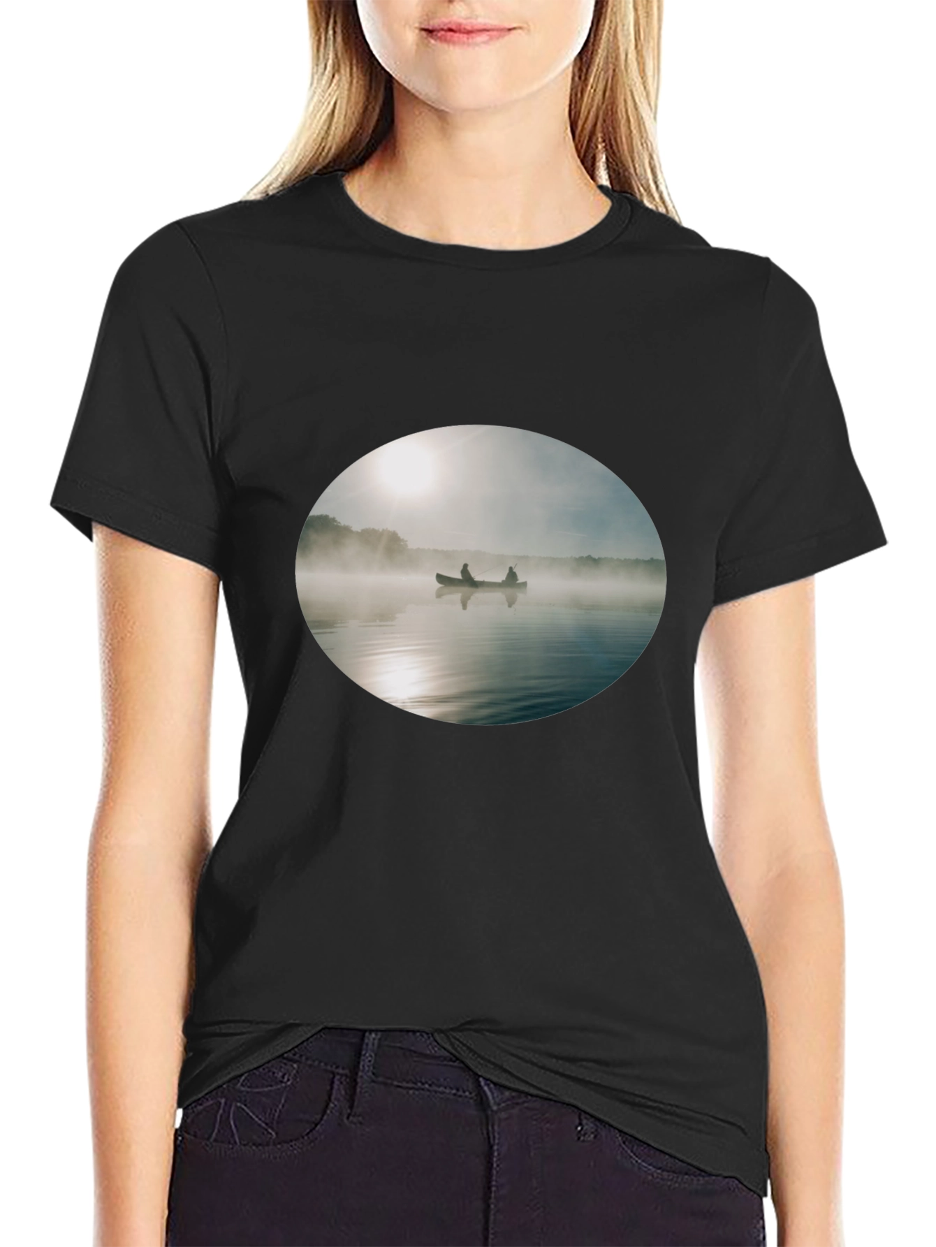 Foggy Lake Canoe T-Shirt - Nature Inspired Graphic Tee