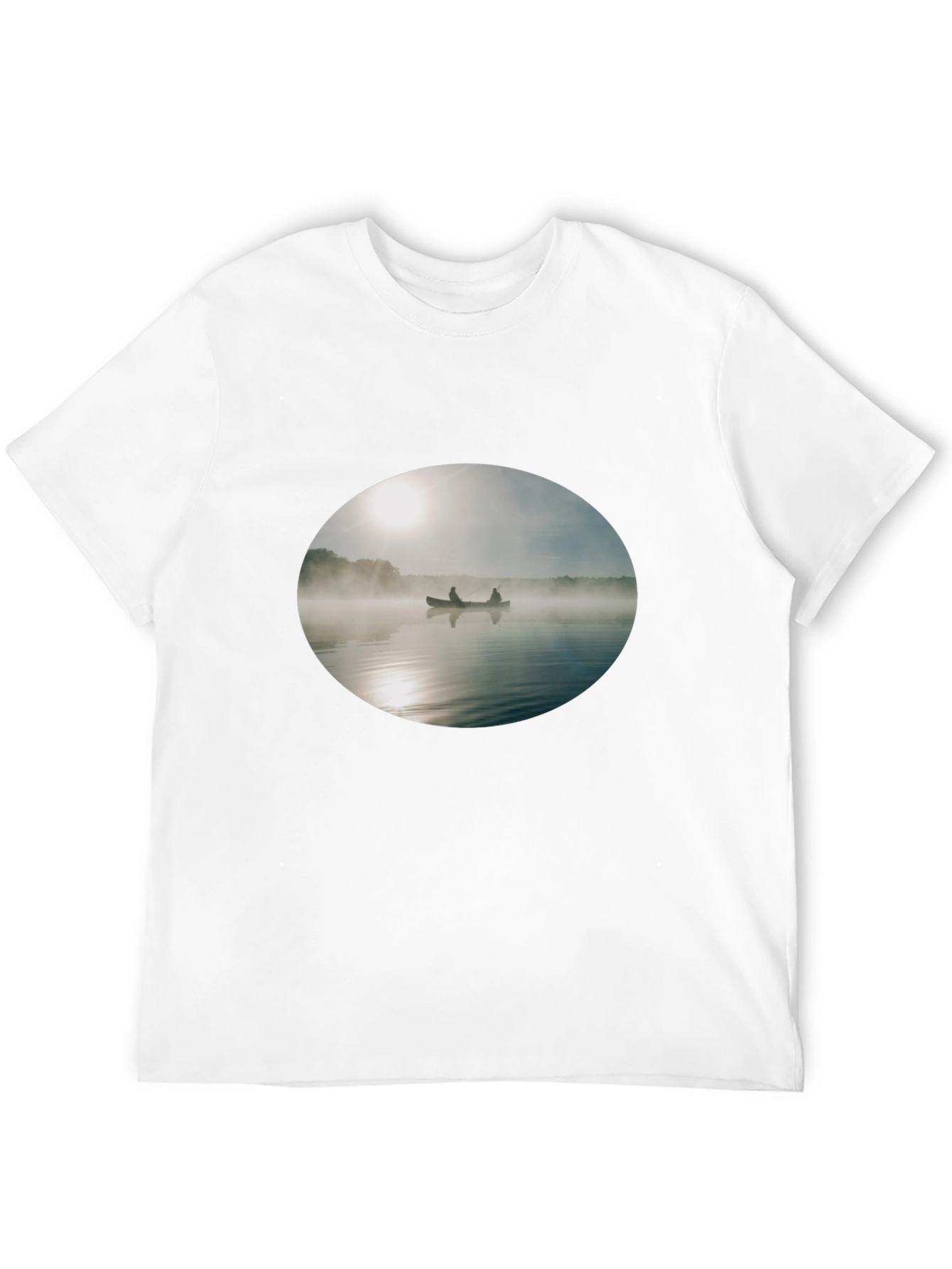 Foggy Lake Canoe T-Shirt - Nature Inspired Graphic Tee