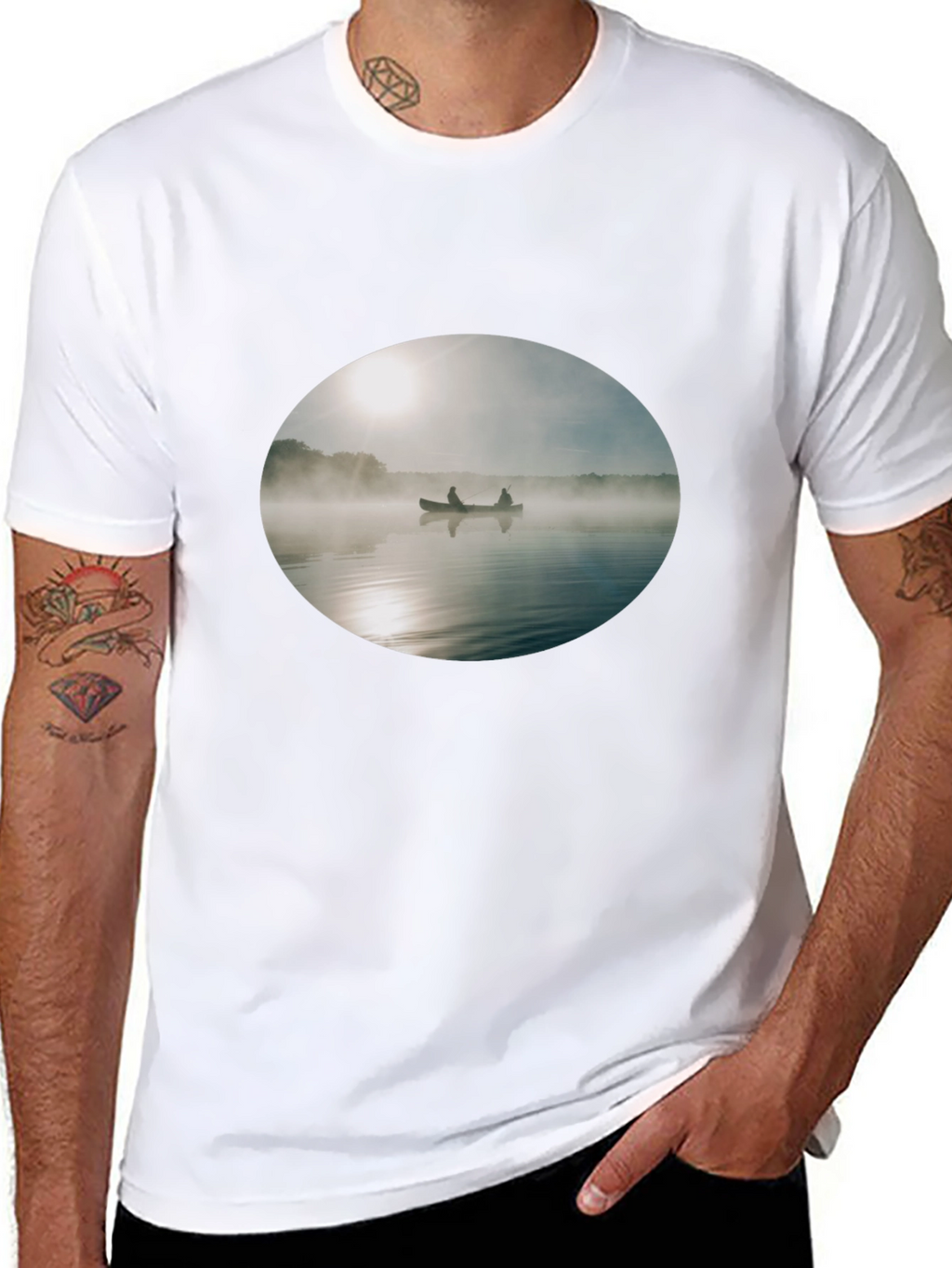 Foggy Lake Canoe T-Shirt - Nature Inspired Graphic Tee