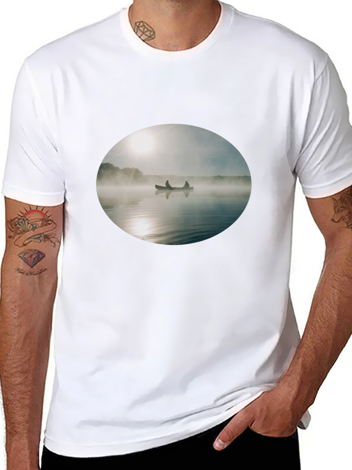 Foggy Lake Canoe T-Shirt - Nature Inspired Graphic Tee