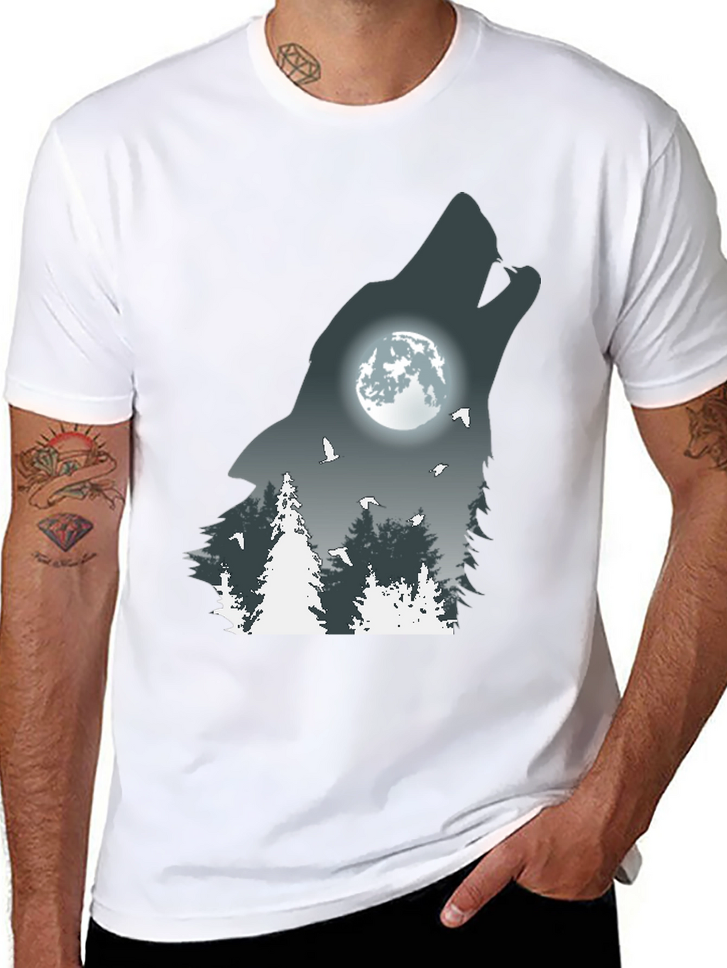 Wolf Howling Moon Graphic T-Shirt