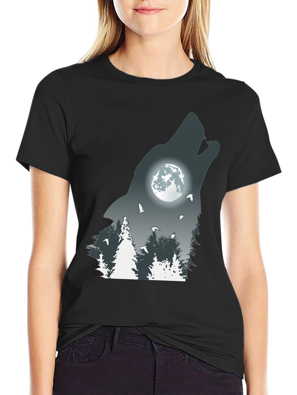 Wolf Howling Moon Graphic T-Shirt