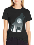 Wolf Howling Moon Graphic T-Shirt