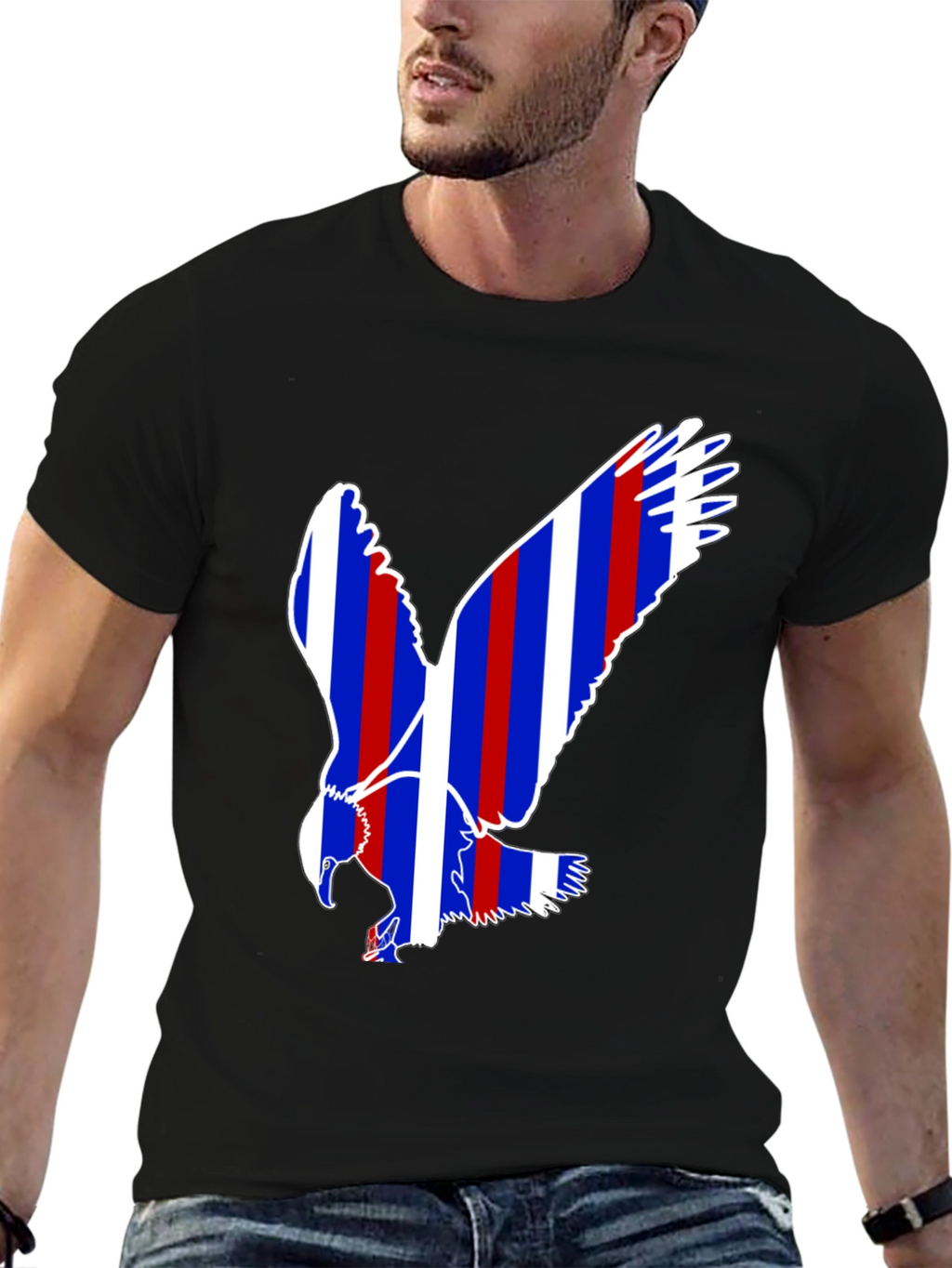 Patriotic Eagle Graphic Tee - Black Cotton Blend