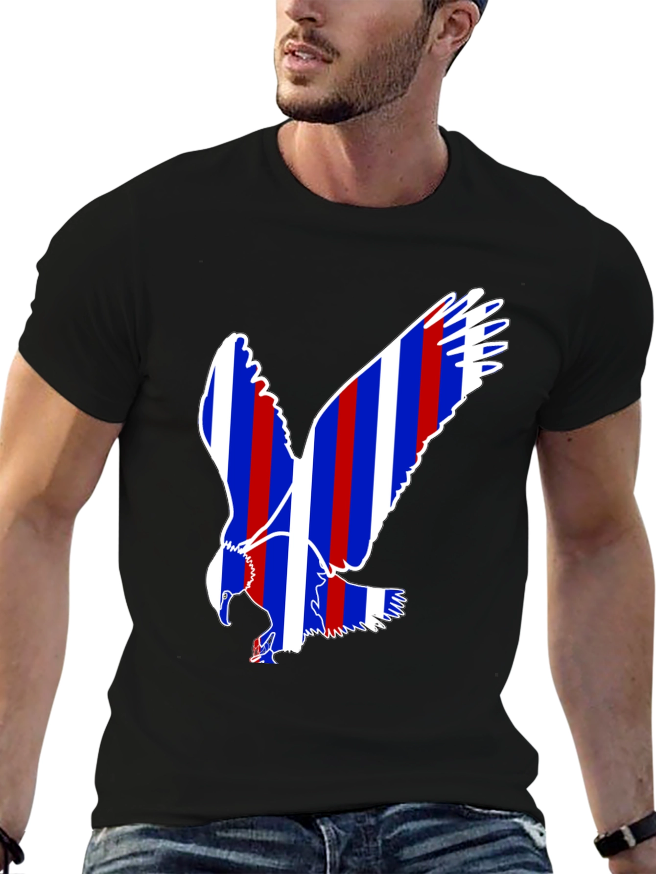Patriotic Eagle Graphic Tee - Black Cotton Blend
