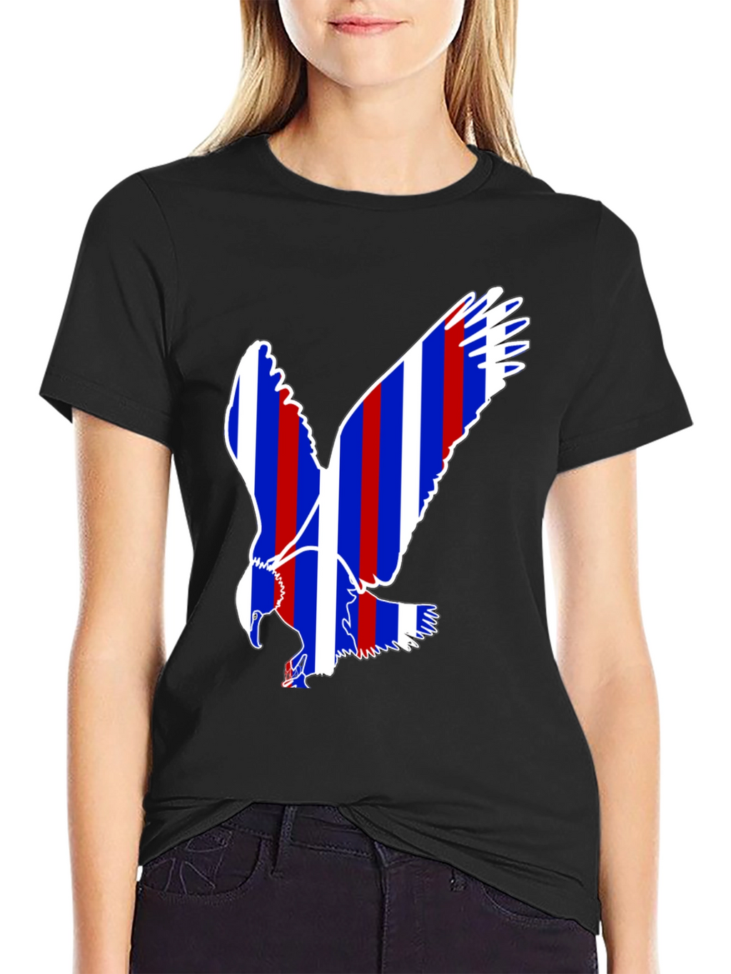 Patriotic Eagle Graphic Tee - Black Cotton Blend