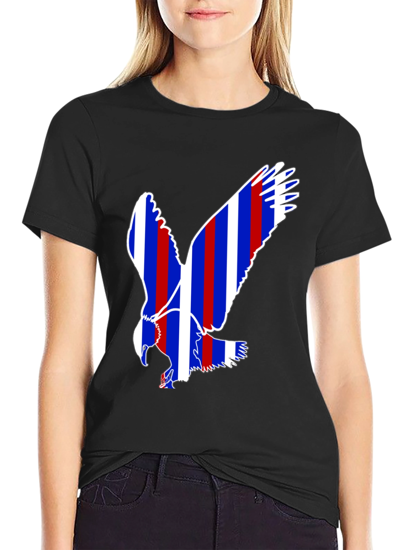 Patriotic Eagle Graphic Tee - Black Cotton Blend