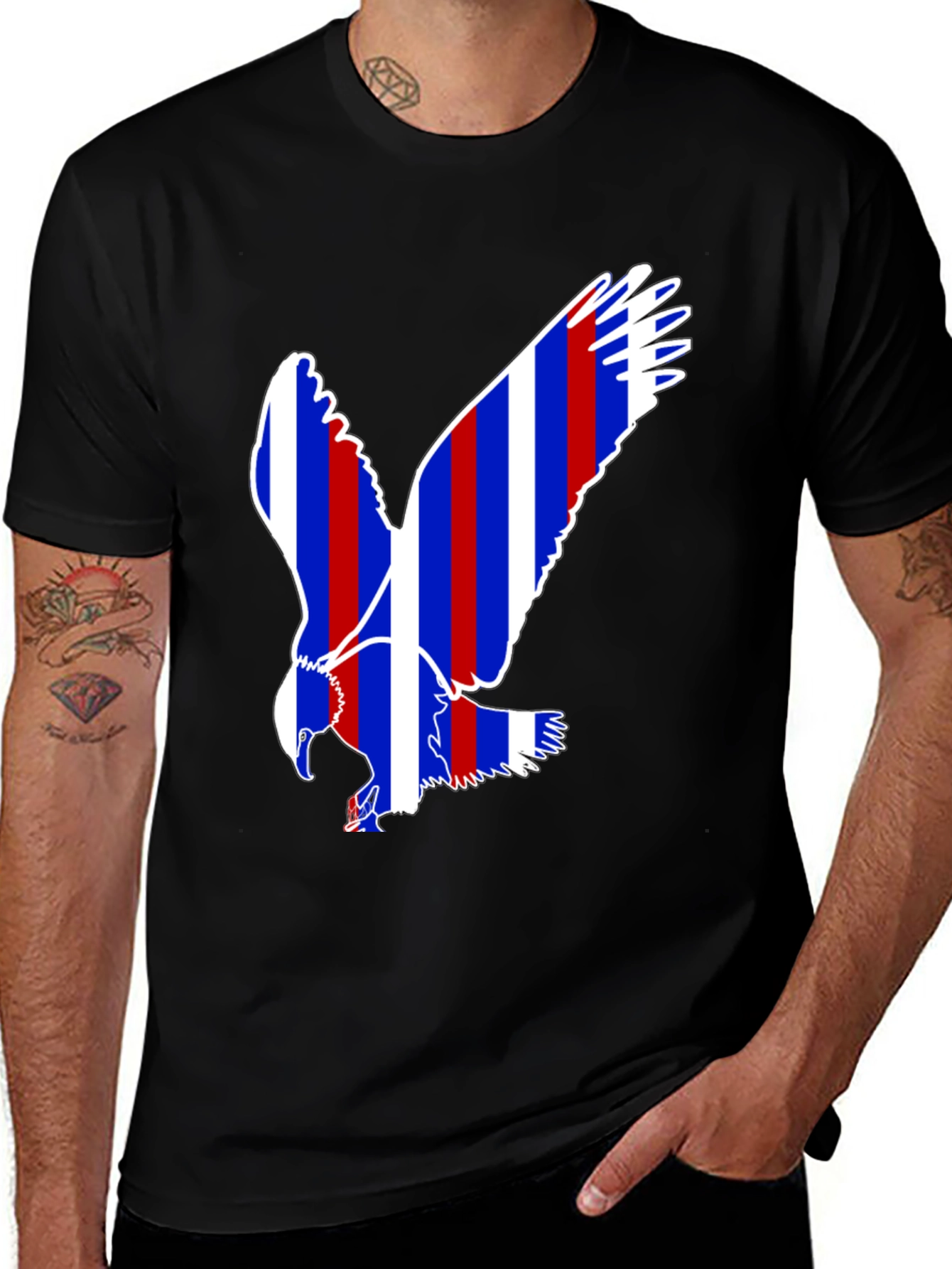 Patriotic Eagle Graphic Tee - Black Cotton Blend