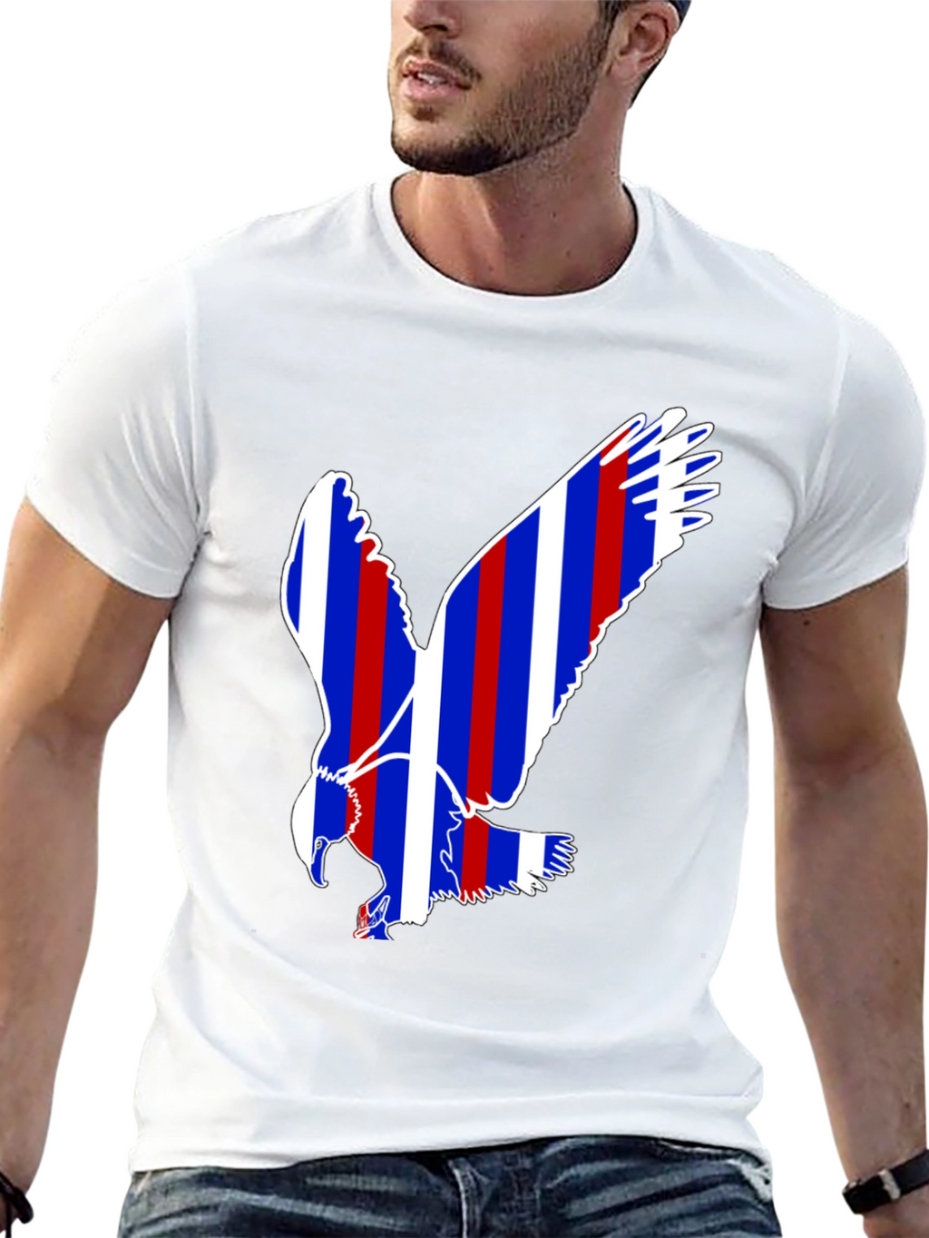 Patriotic Eagle Graphic Tee - Black Cotton Blend
