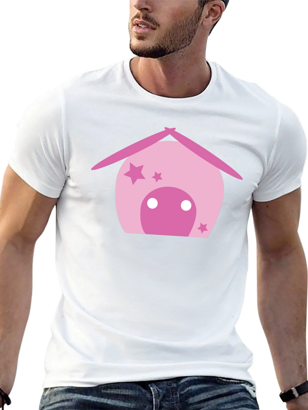 Cute Pink House Graphic Black T-Shirt