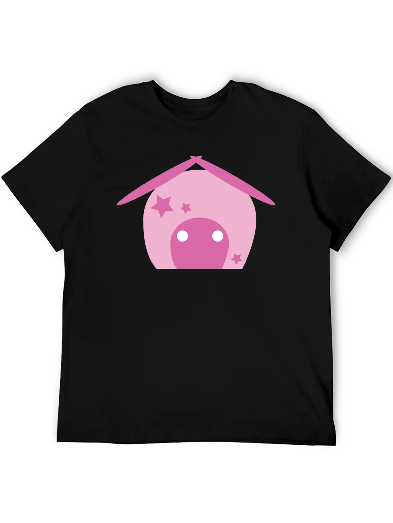 Cute Pink House Graphic Black T-Shirt