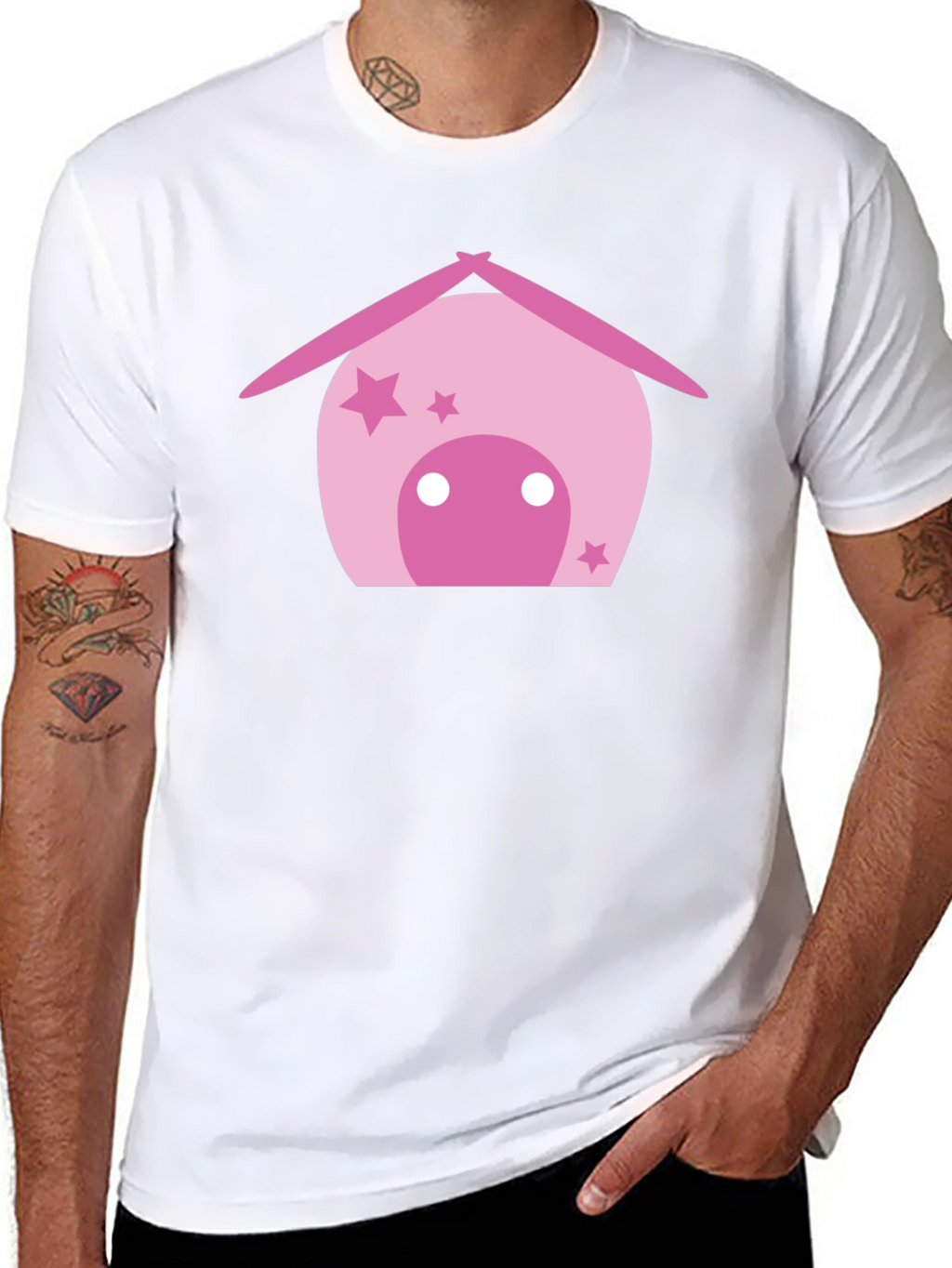 Cute Pink House Graphic Black T-Shirt