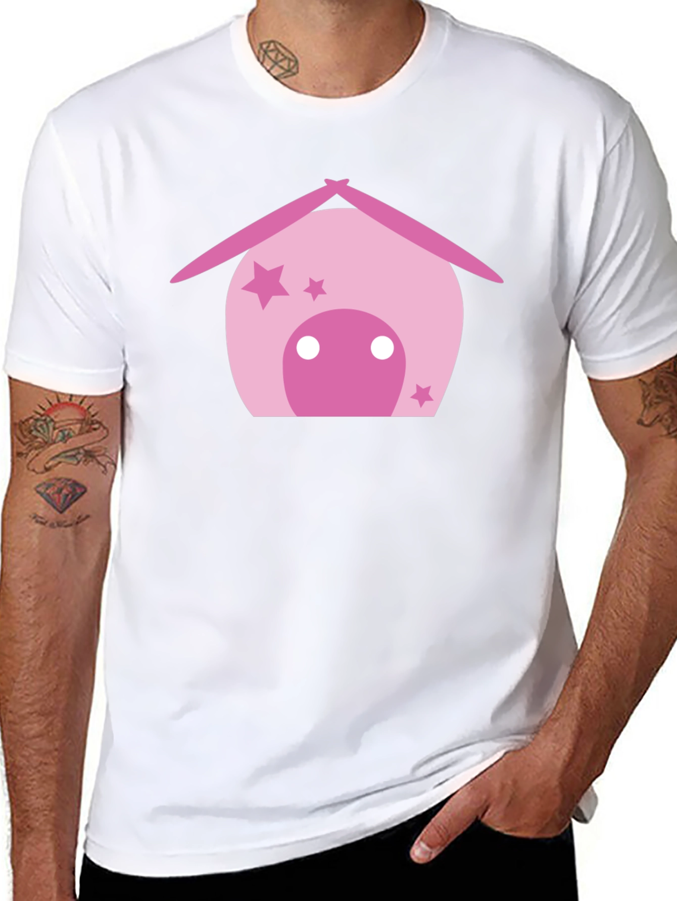 Cute Pink House Graphic Black T-Shirt