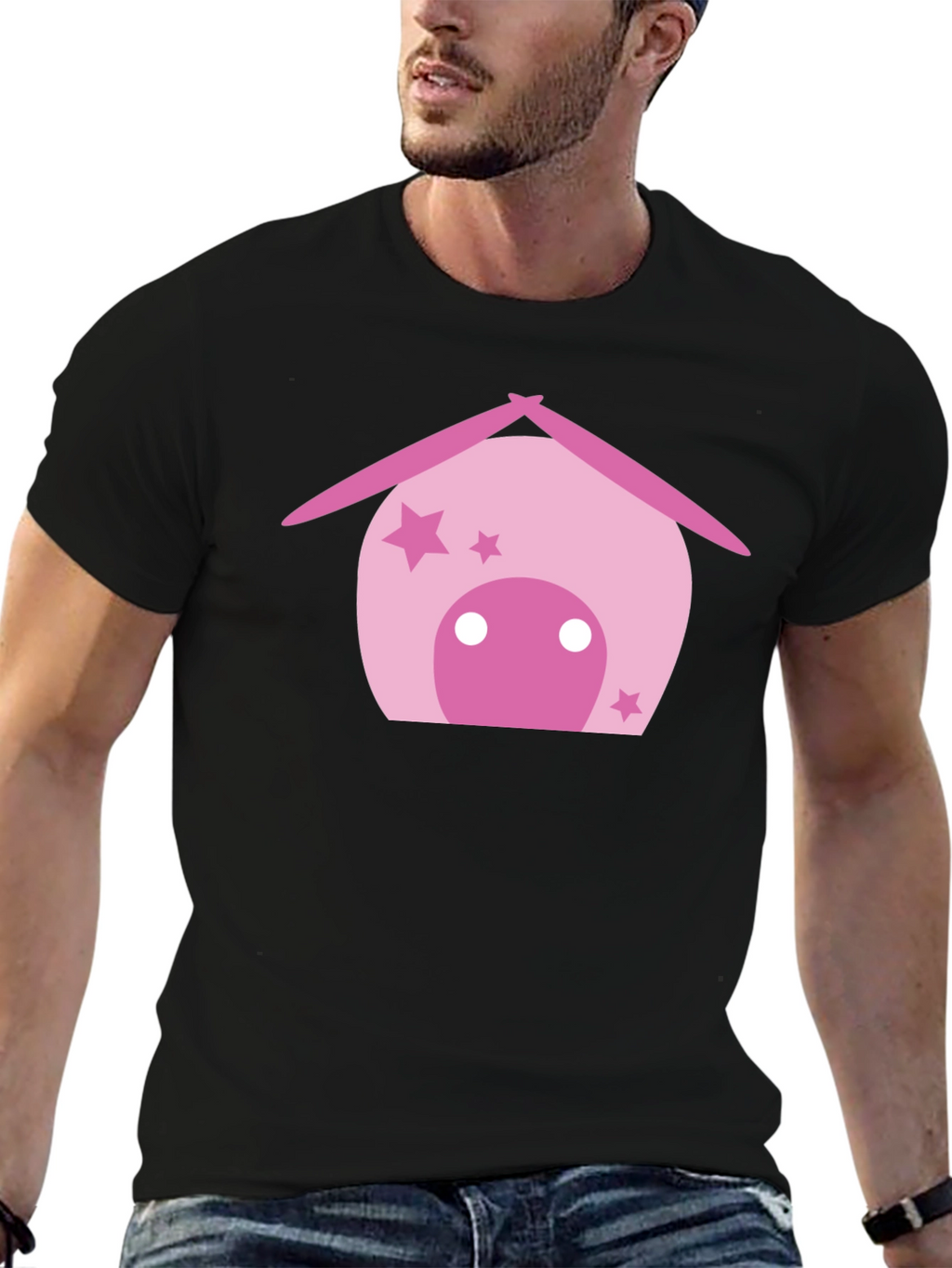 Cute Pink House Graphic Black T-Shirt