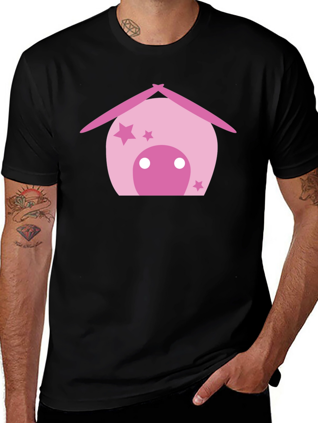 Cute Pink House Graphic Black T-Shirt
