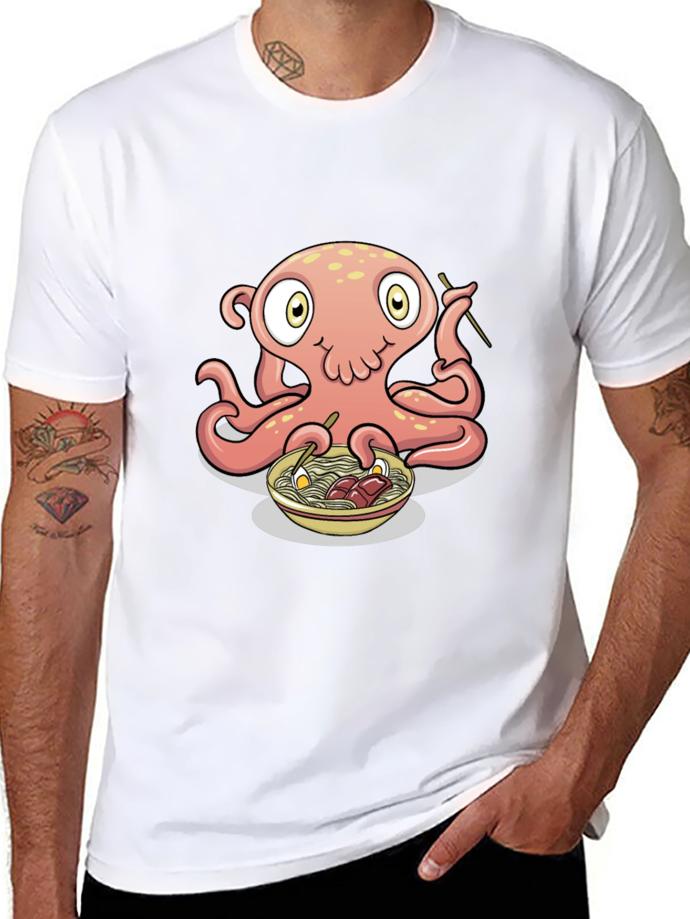 Octopus Ramen Graphic Tee - Black Cotton T-Shirt