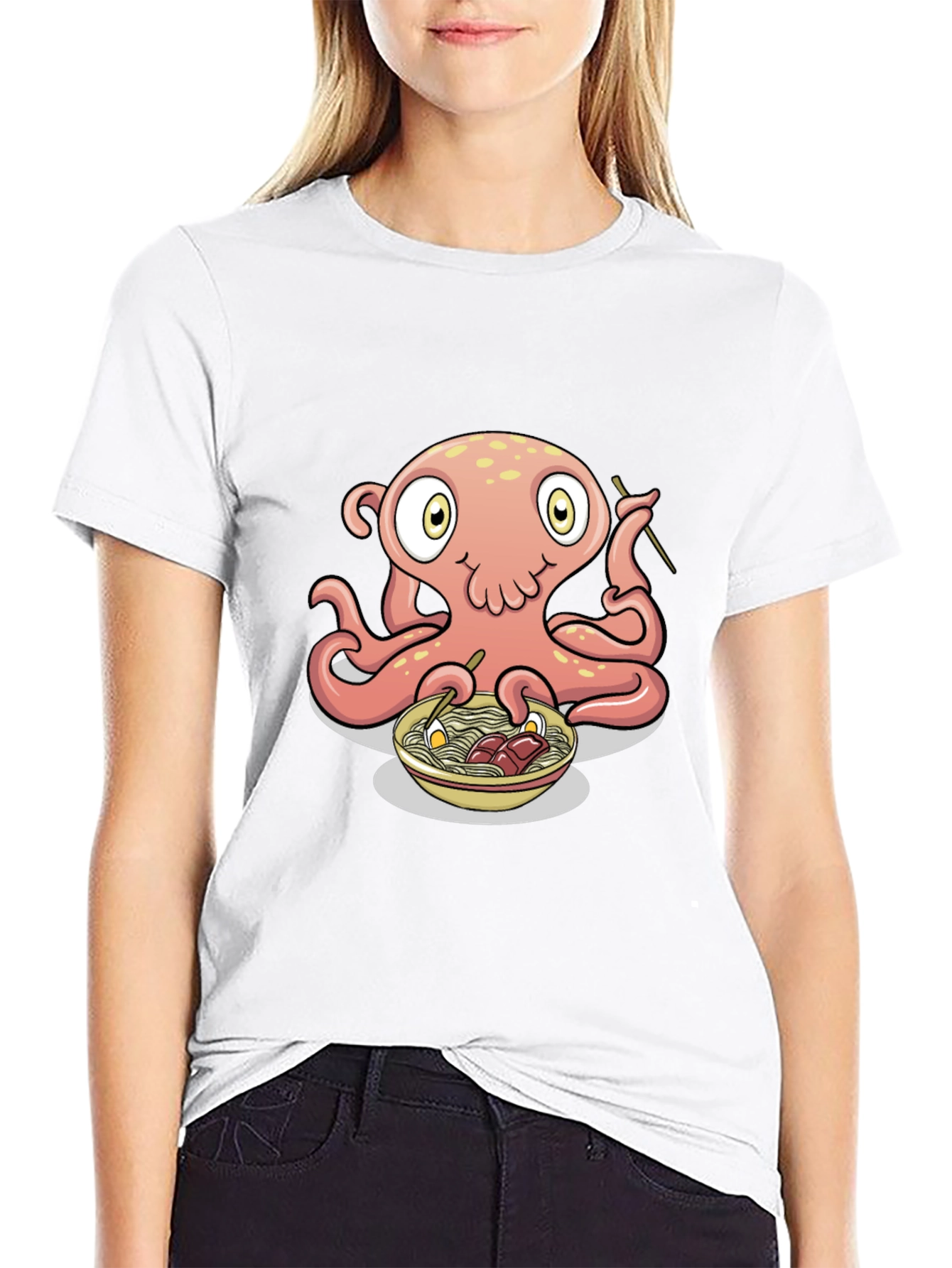 Octopus Ramen Graphic Tee - Black Cotton T-Shirt