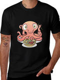 Octopus Ramen Graphic Tee - Black Cotton T-Shirt