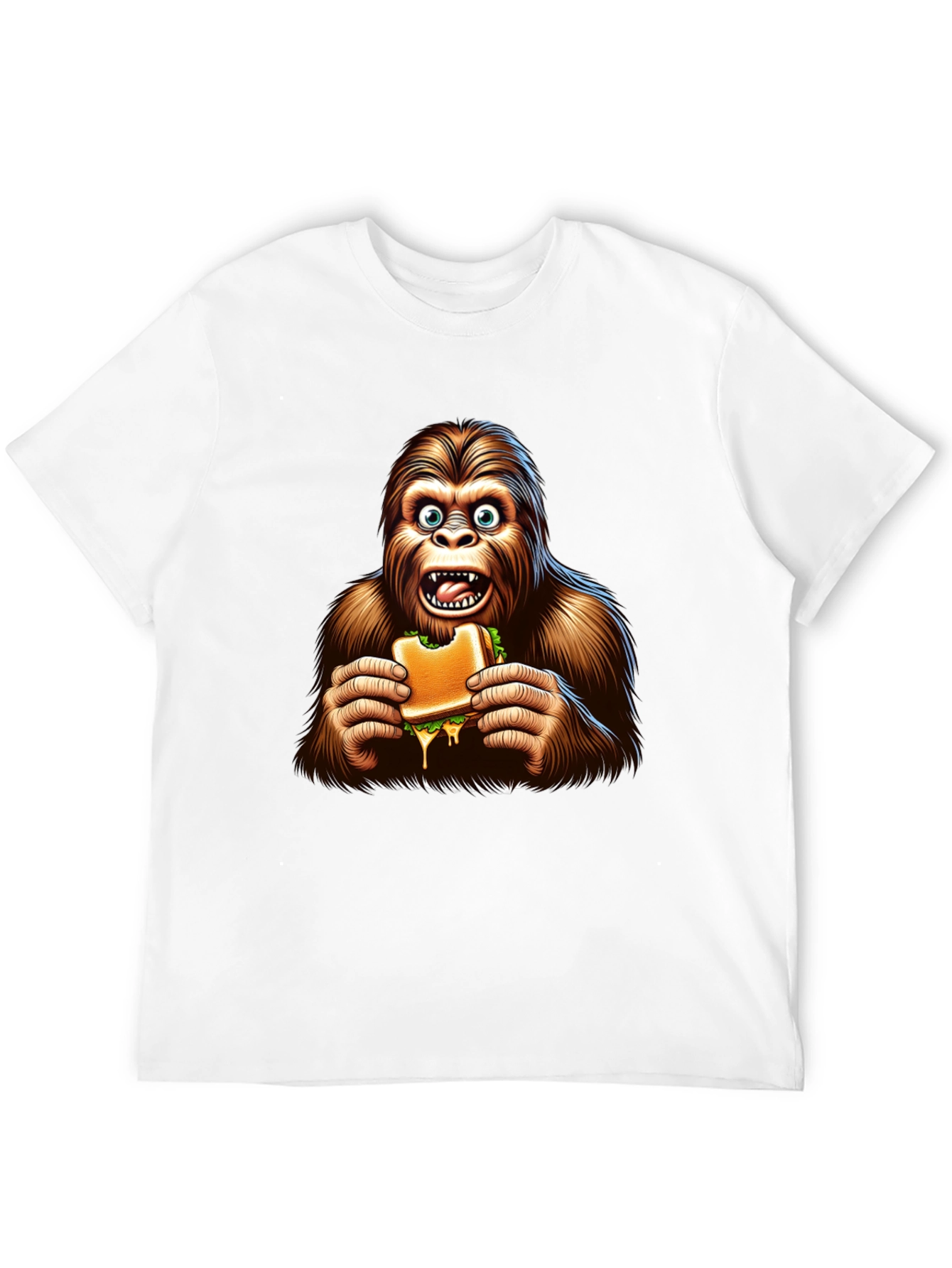 Bigfoot Eating Sandwich Funny Graphic Tee