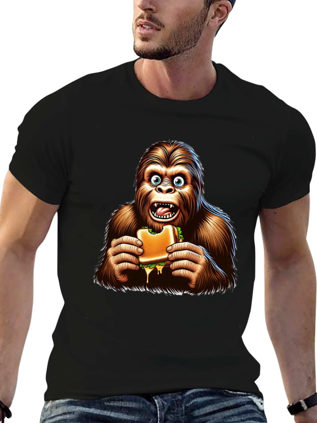 Bigfoot Eating Sandwich Funny Graphic Tee