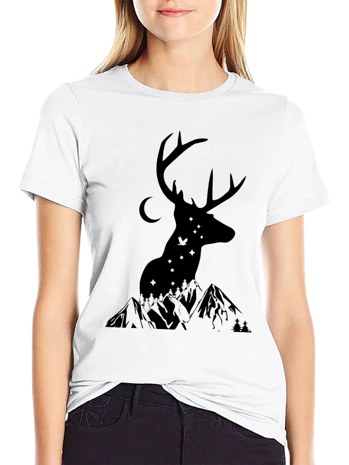 Mens Black Deer & Mountain Graphic Tee