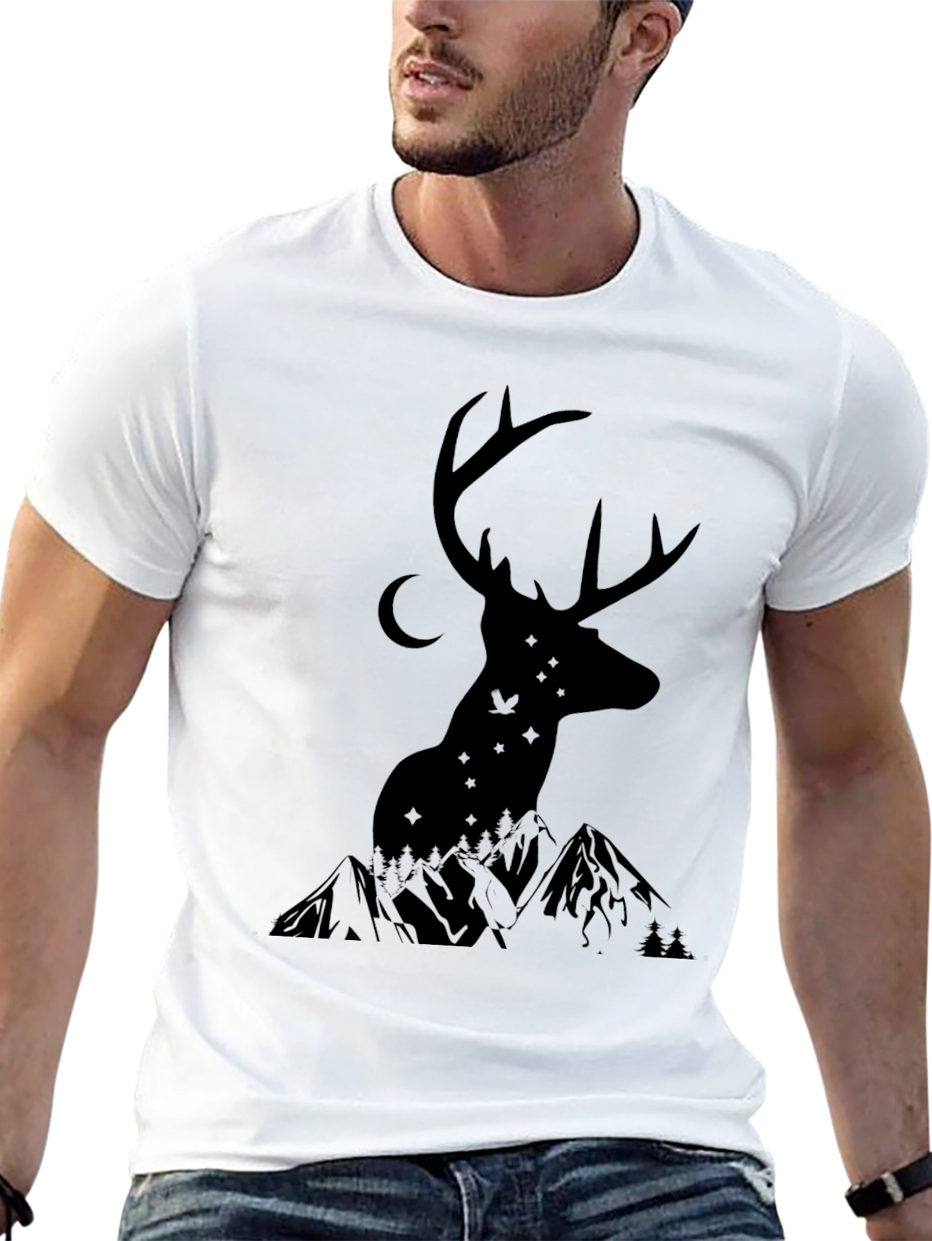 Mens Black Deer & Mountain Graphic Tee