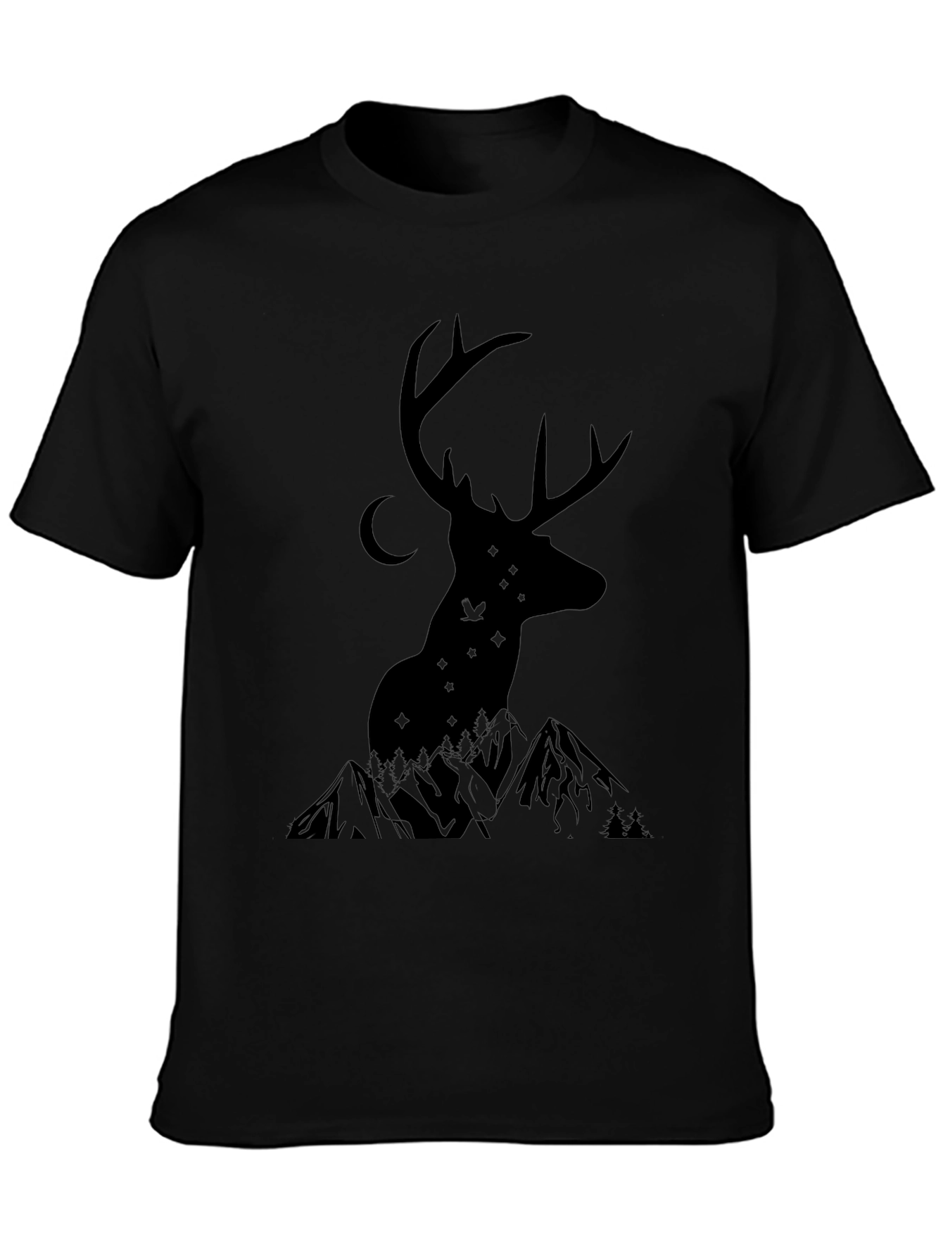 Mens Black Deer & Mountain Graphic Tee