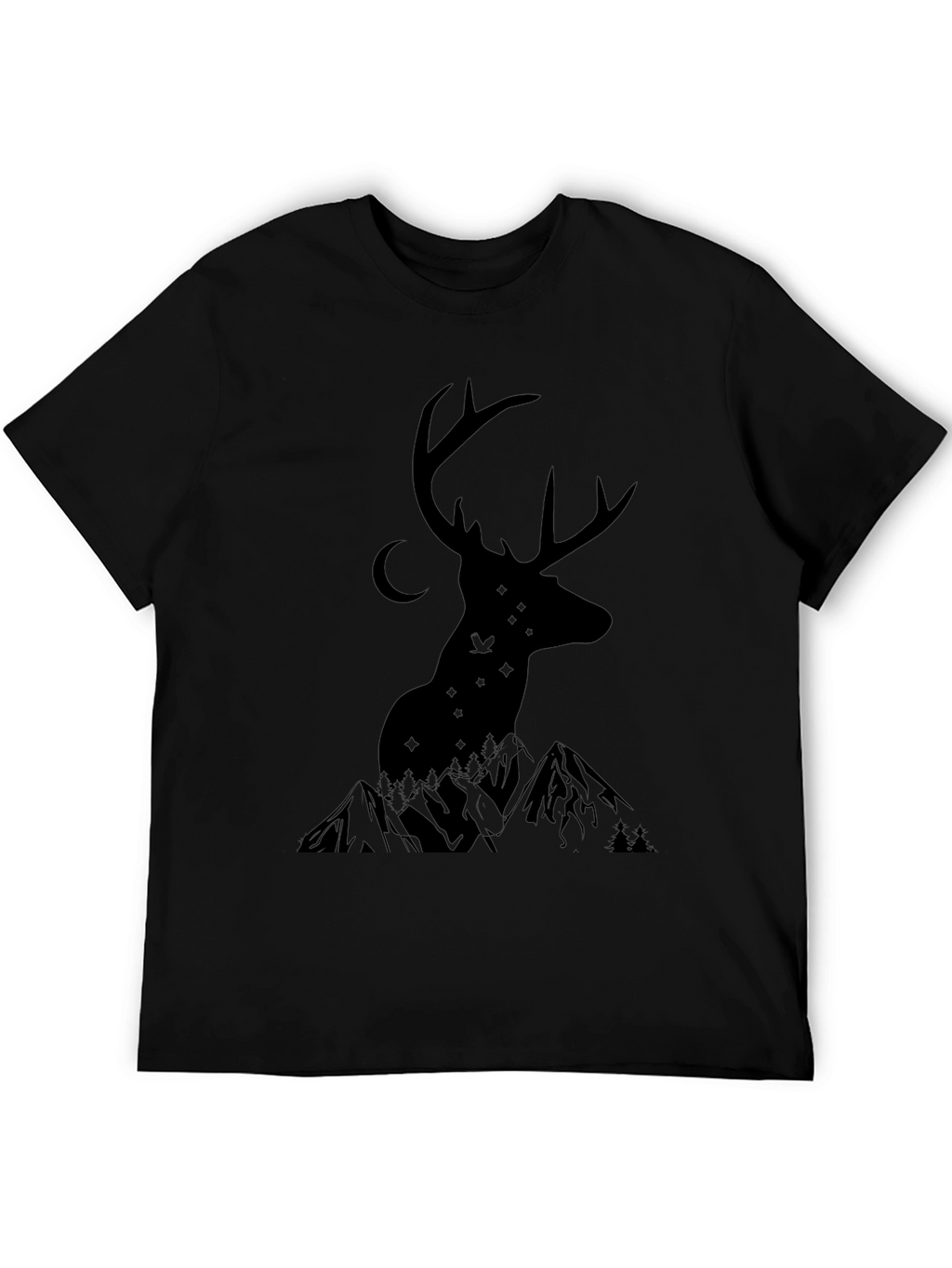 Mens Black Deer & Mountain Graphic Tee