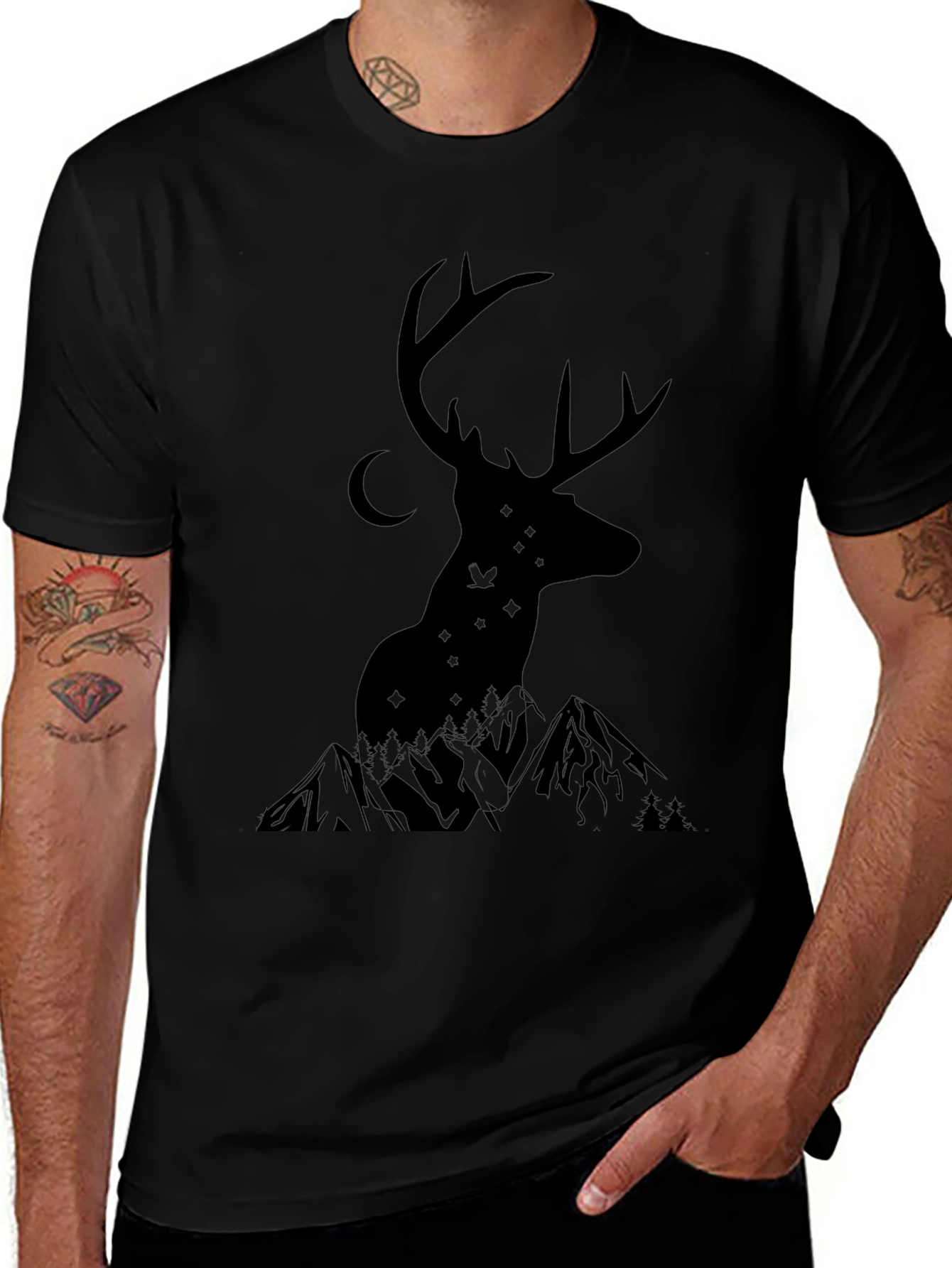 Mens Black Deer & Mountain Graphic Tee