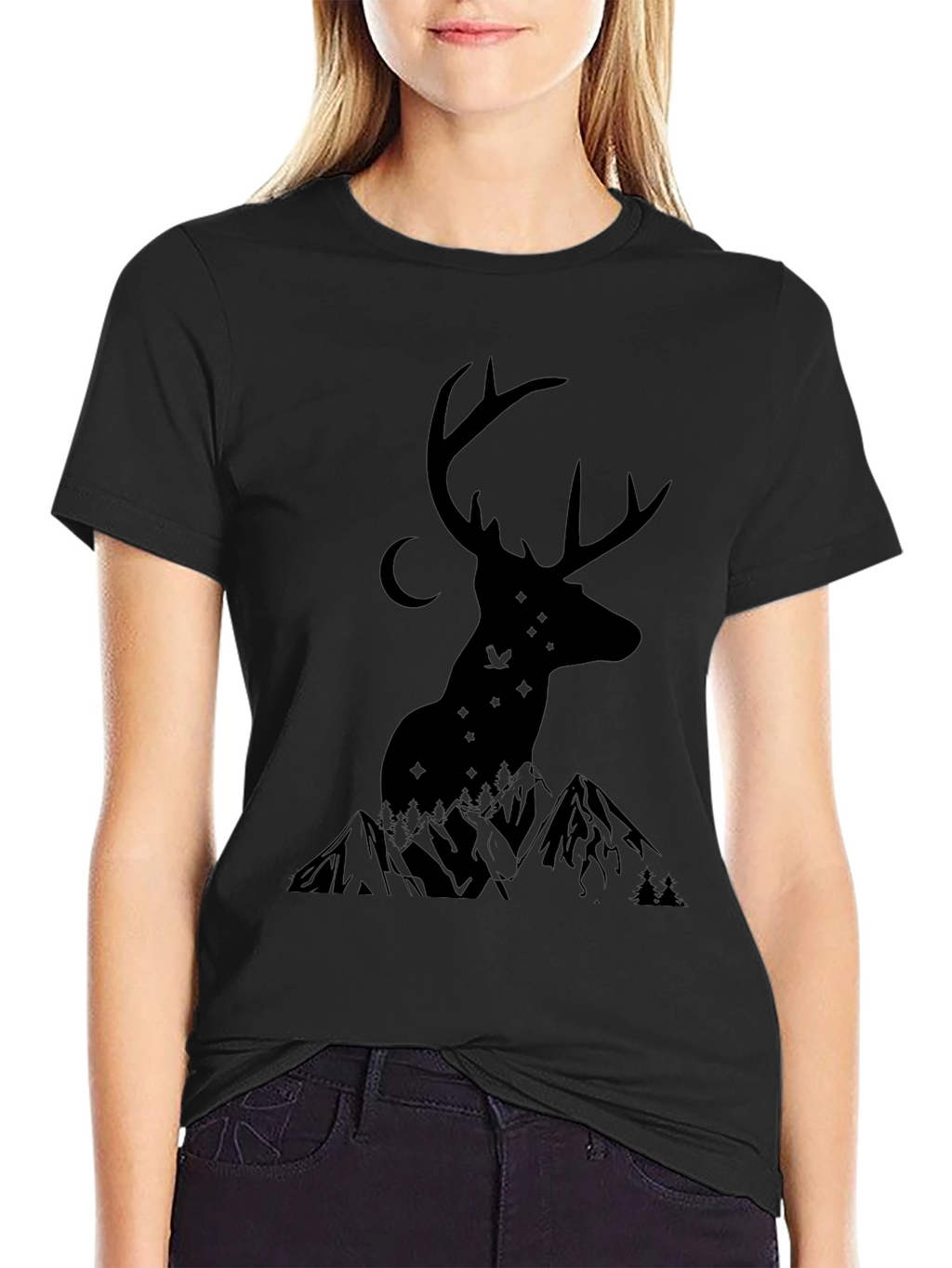 Mens Black Deer & Mountain Graphic Tee