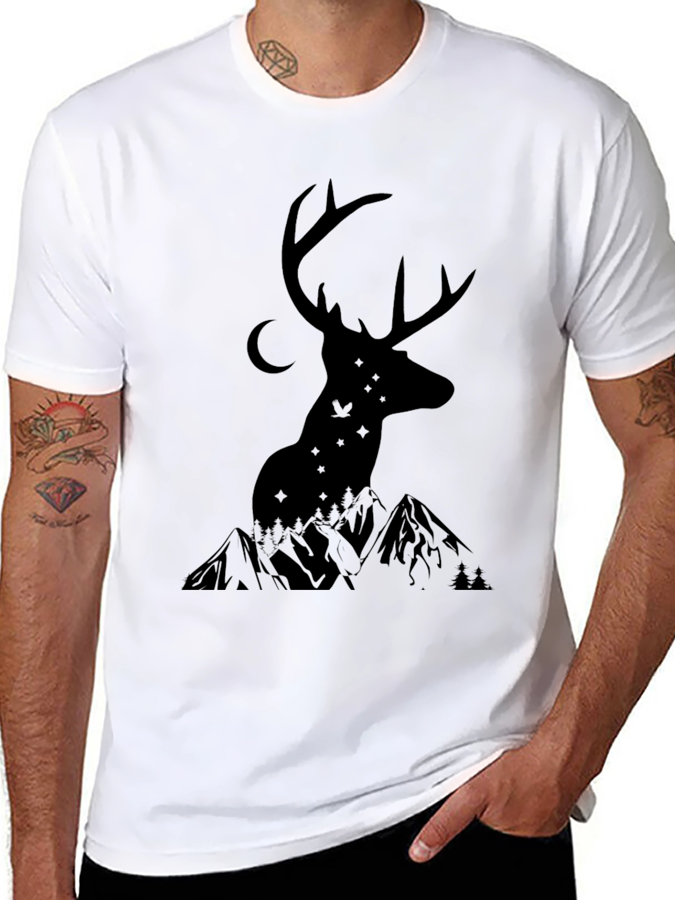 Mens Black Deer & Mountain Graphic Tee