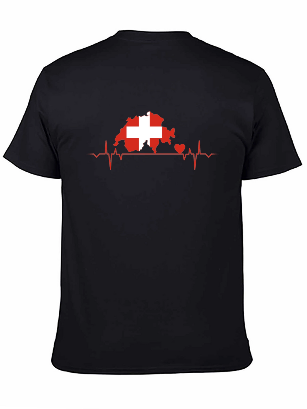 Swiss Heartbeat Tee - Black Cotton Switzerland Love Shirt