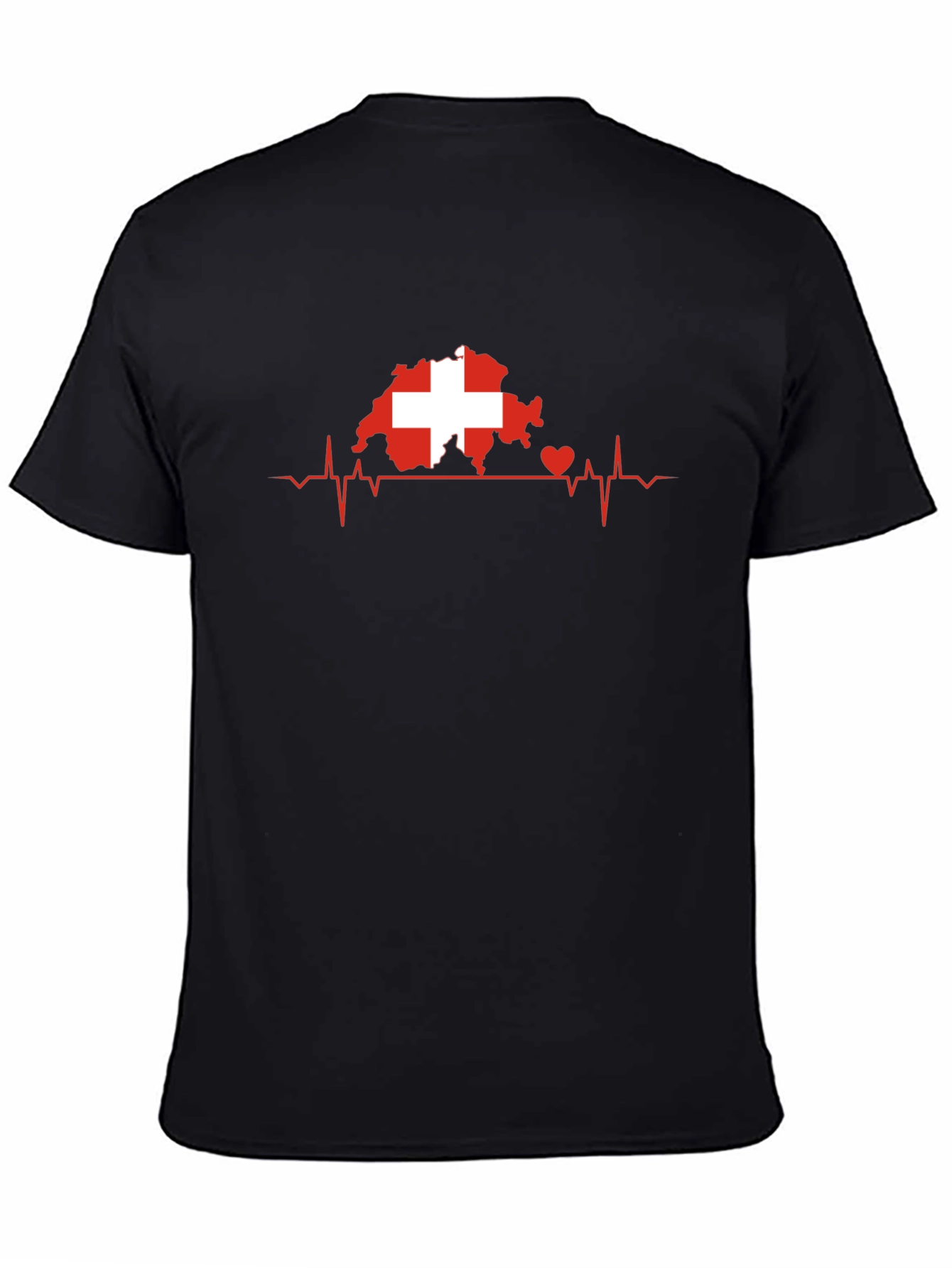 Swiss Heartbeat Tee - Black Cotton Switzerland Love Shirt
