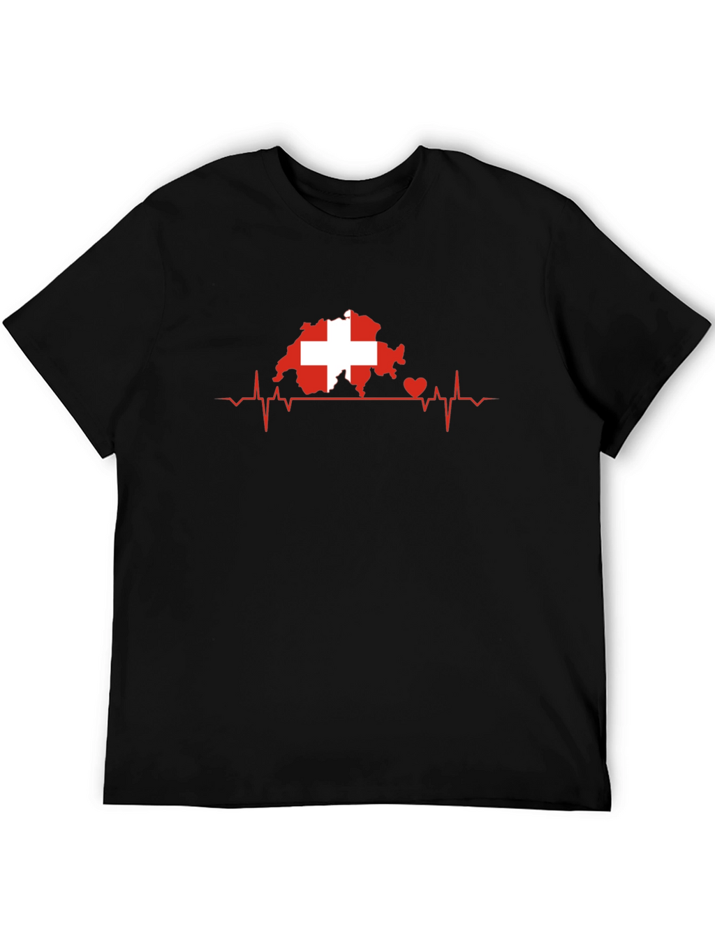 Swiss Heartbeat Tee - Black Cotton Switzerland Love Shirt