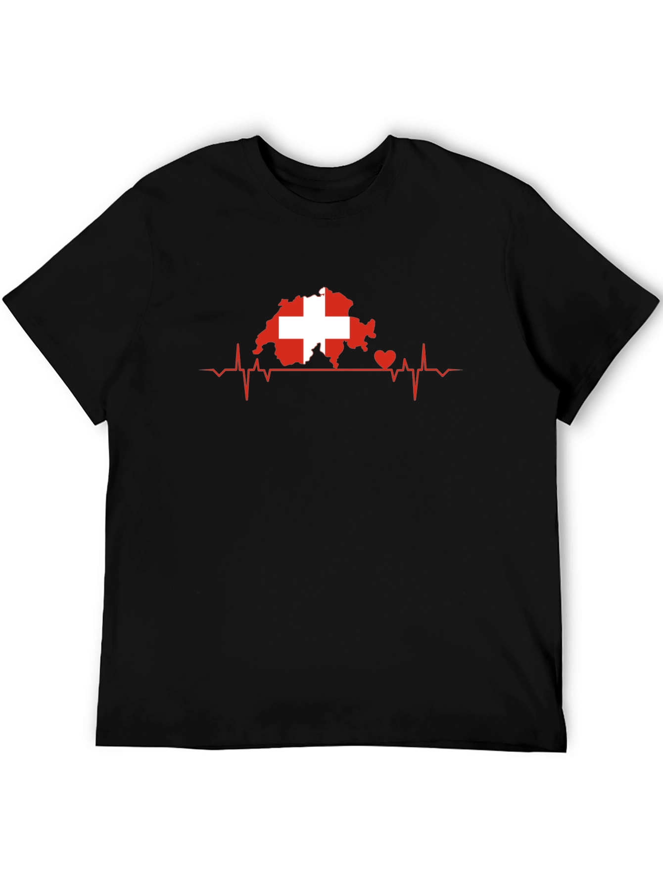 Swiss Heartbeat Tee - Black Cotton Switzerland Love Shirt