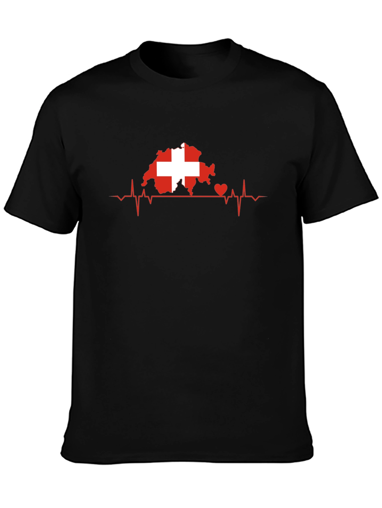 Swiss Heartbeat Tee - Black Cotton Switzerland Love Shirt