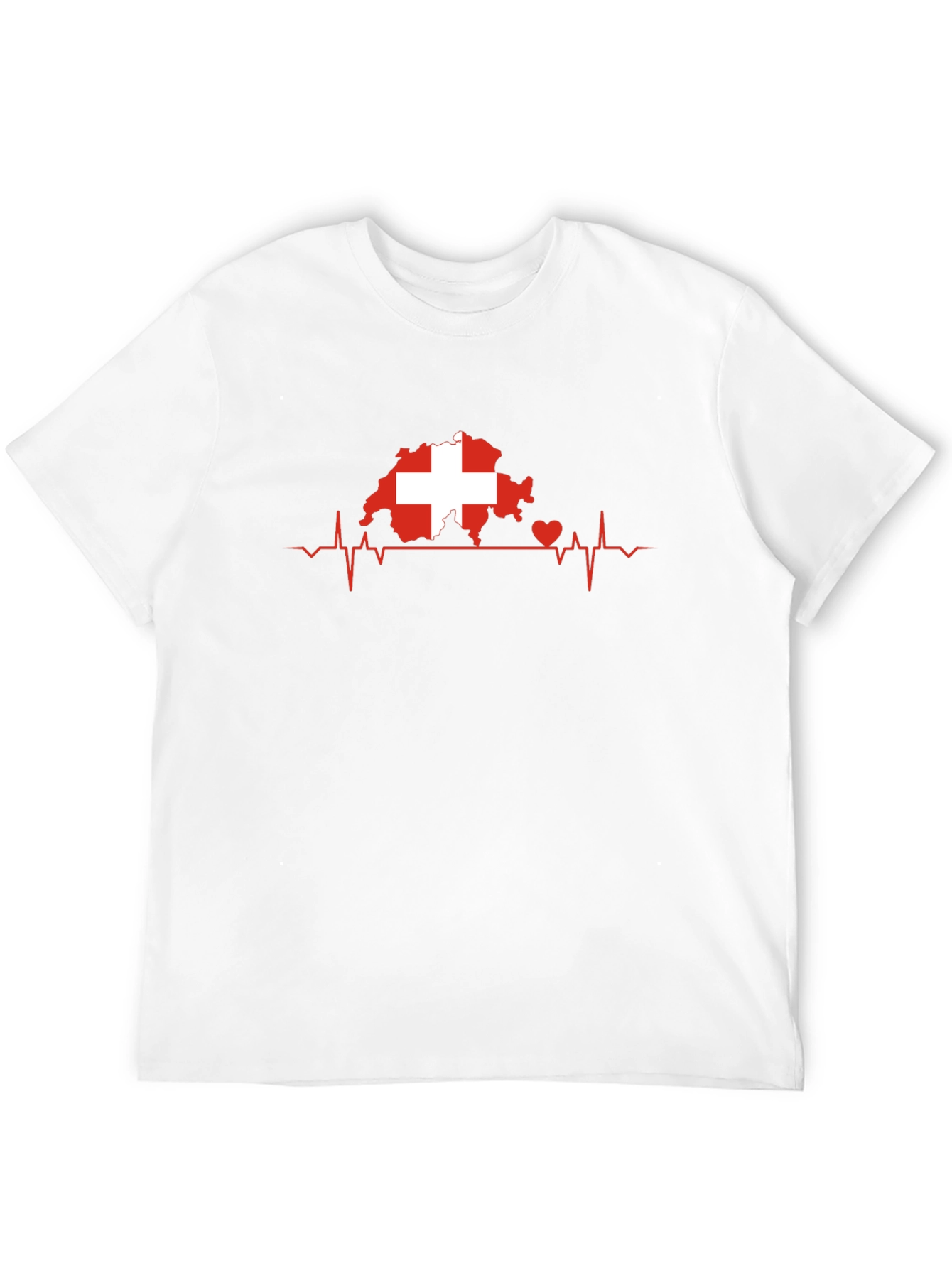 Swiss Heartbeat Tee - Black Cotton Switzerland Love Shirt