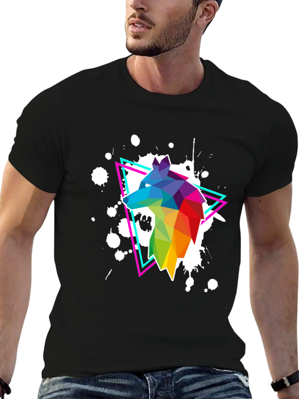 Geometric Wolf T-Shirt - Vibrant Graphic Print
