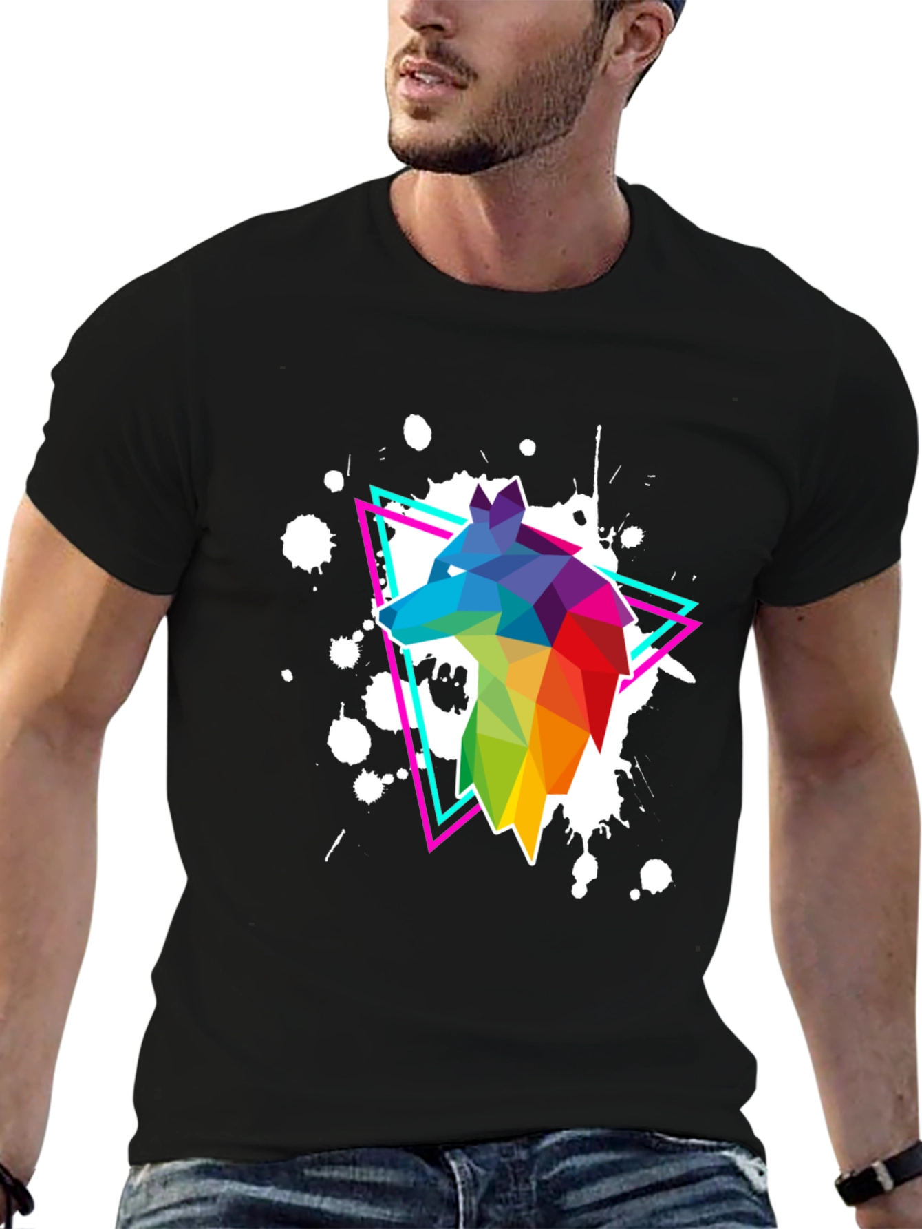 Geometric Wolf T-Shirt - Vibrant Graphic Print